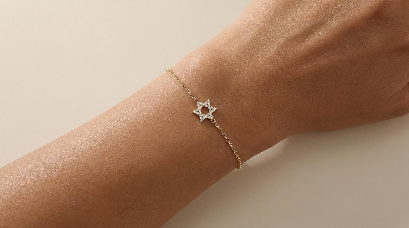 Star Of David 14K Solid Gold Dainty Chain Link Bracelet