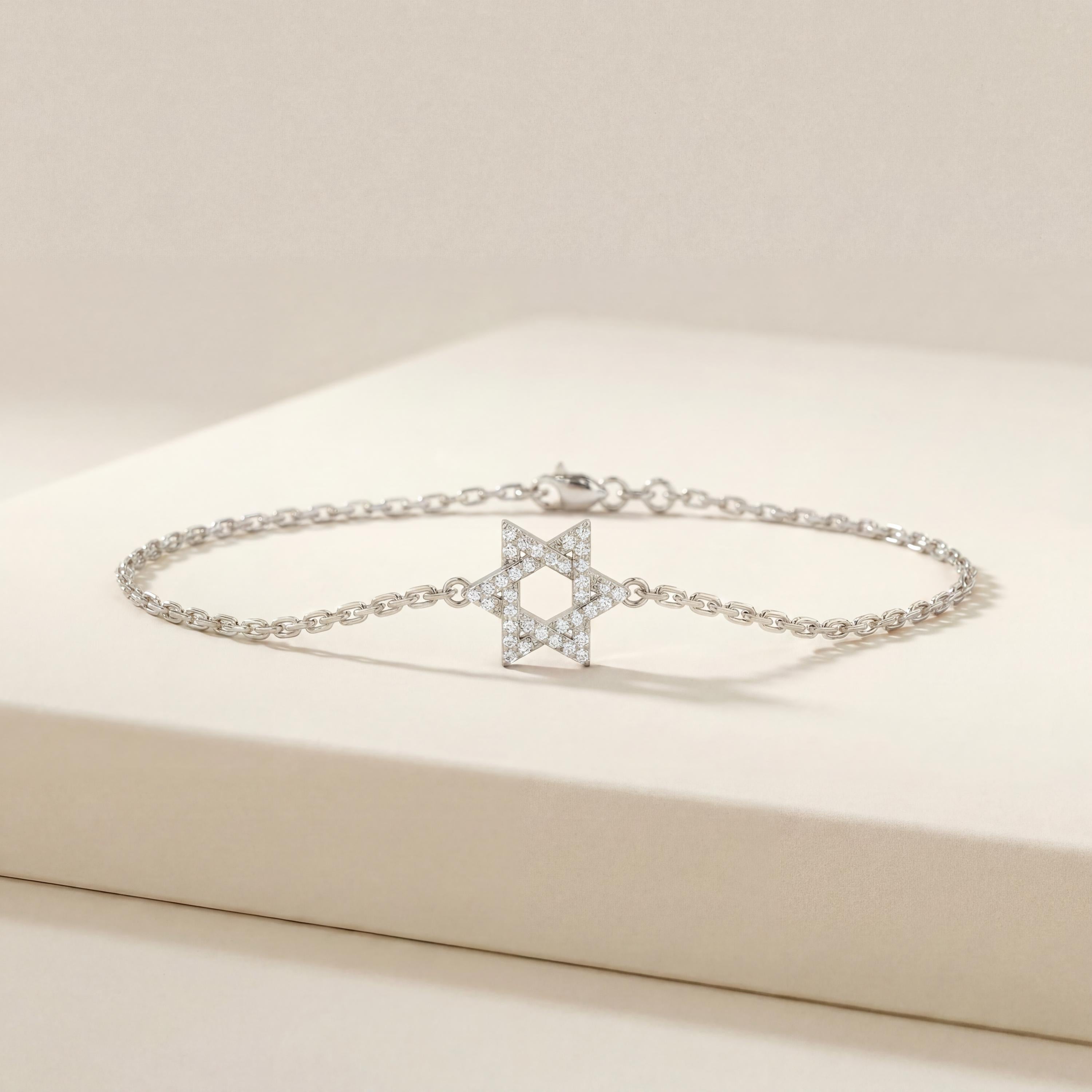 Star Of David 14K Solid Gold Dainty Chain Link Bracelet