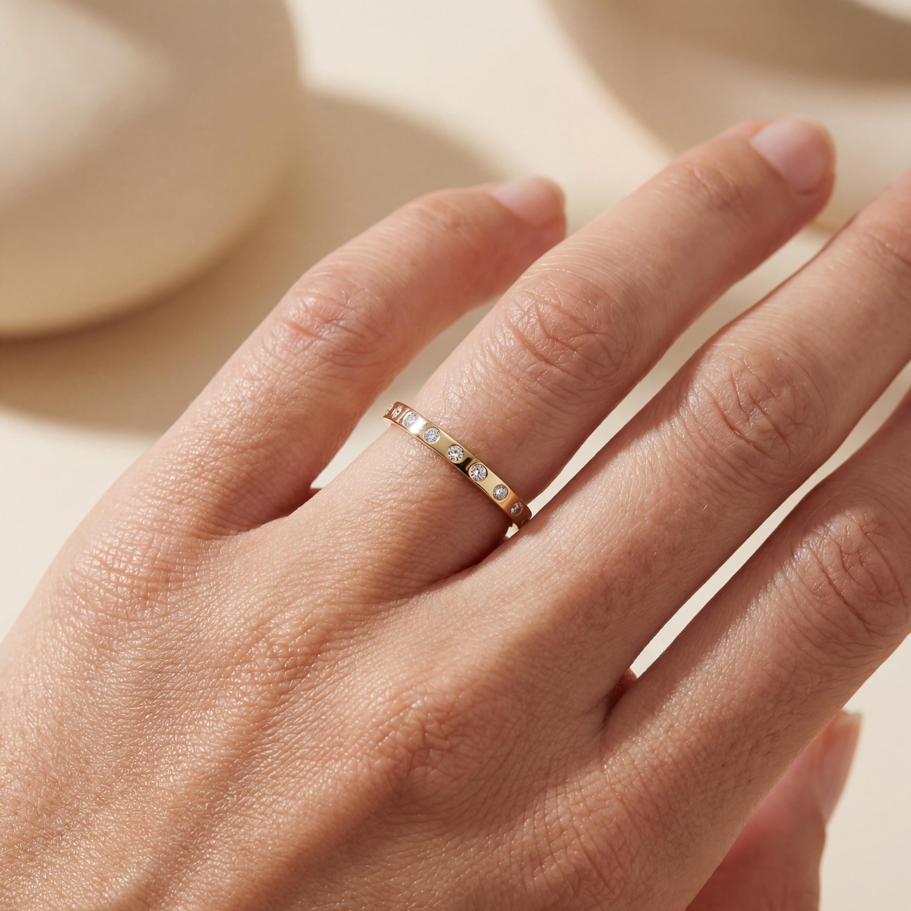 Diamond Half Way Round Brilliant Cut Eternity Wedding Band Ring Solid 14K Gold Flush Set