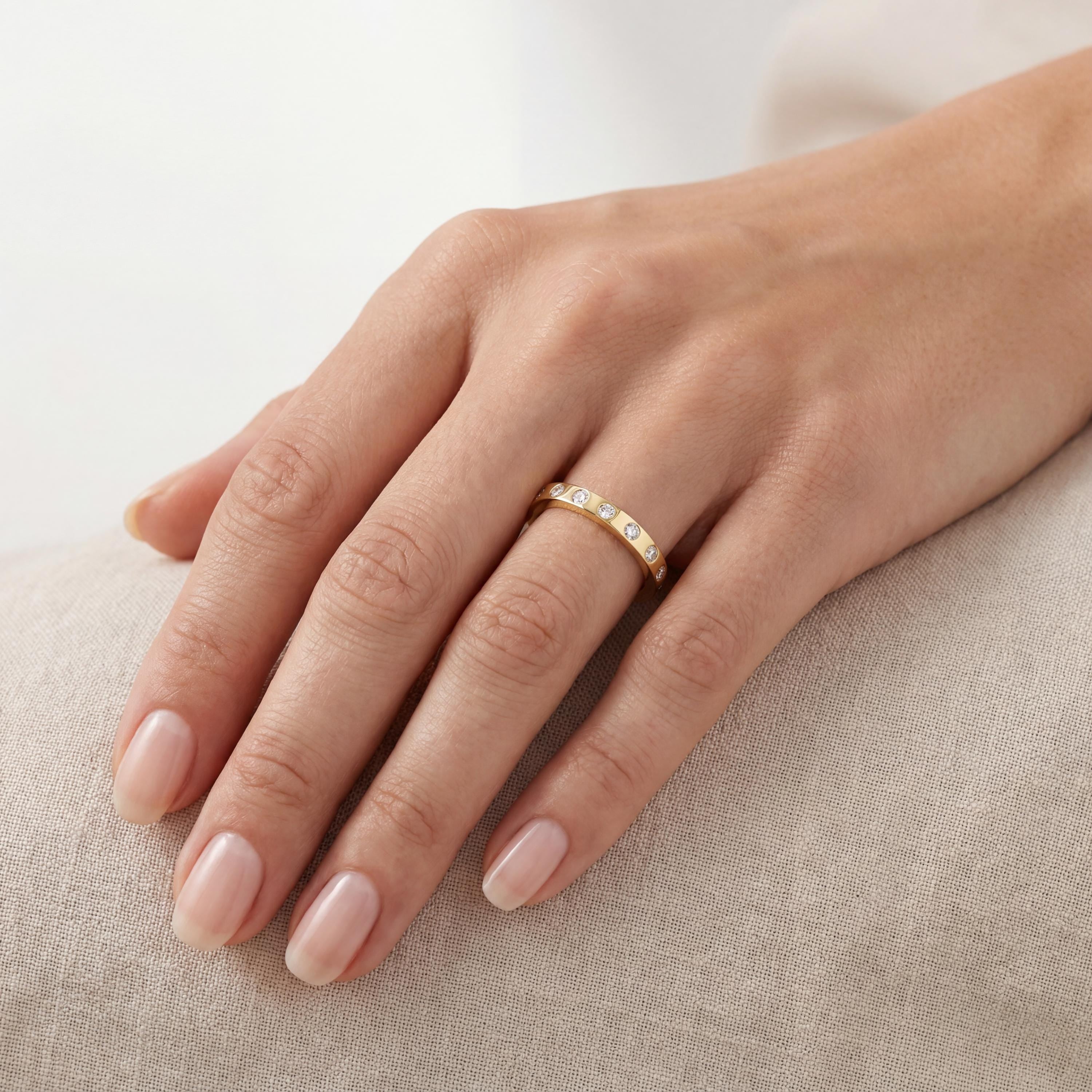 Diamond Half Way Round Brilliant Cut Eternity Wedding Band Ring Solid 14K Gold Flush Set