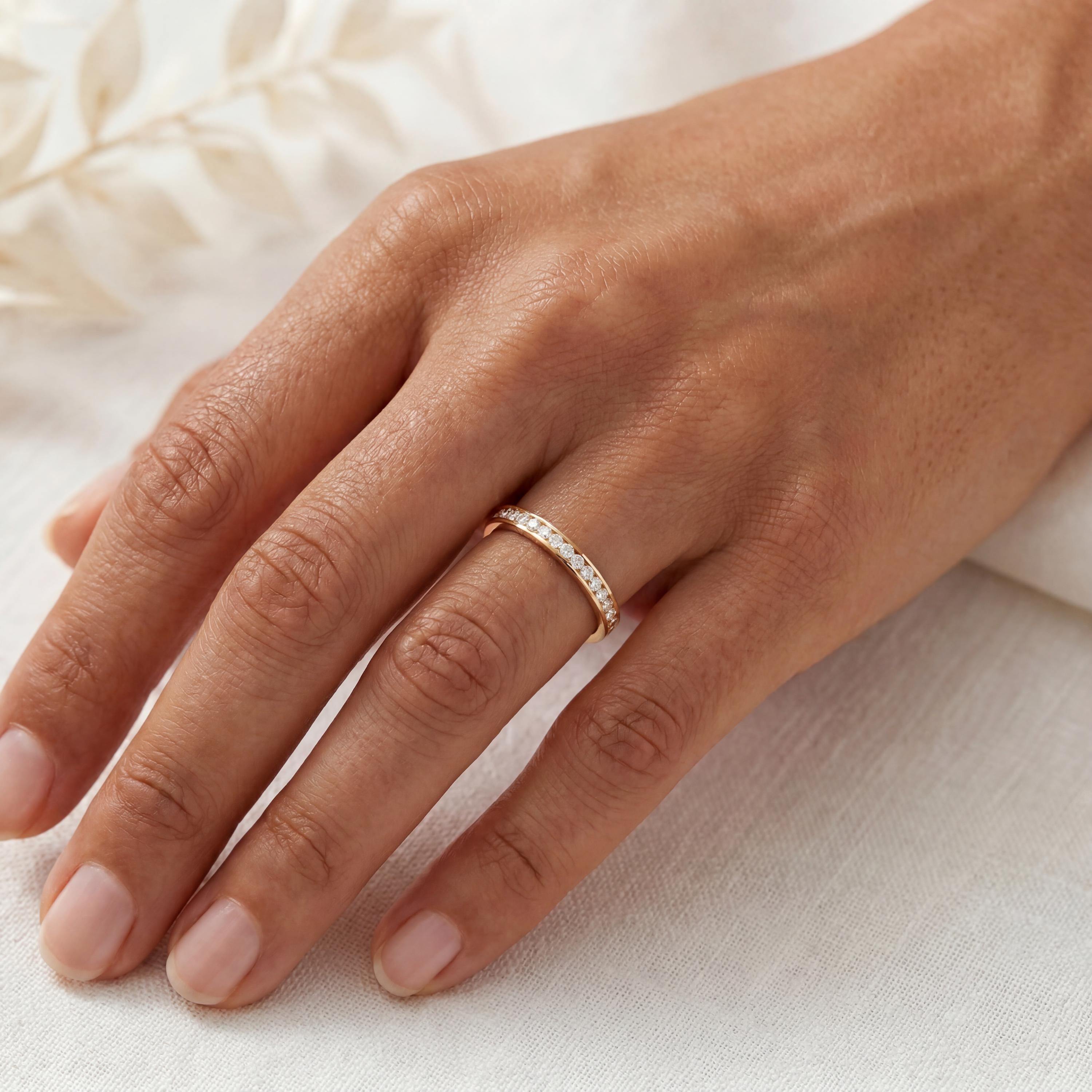 Diamond Round Brilliant Cut Half Way Eternity Wedding Band Ring 14K Solid Gold Channel Set