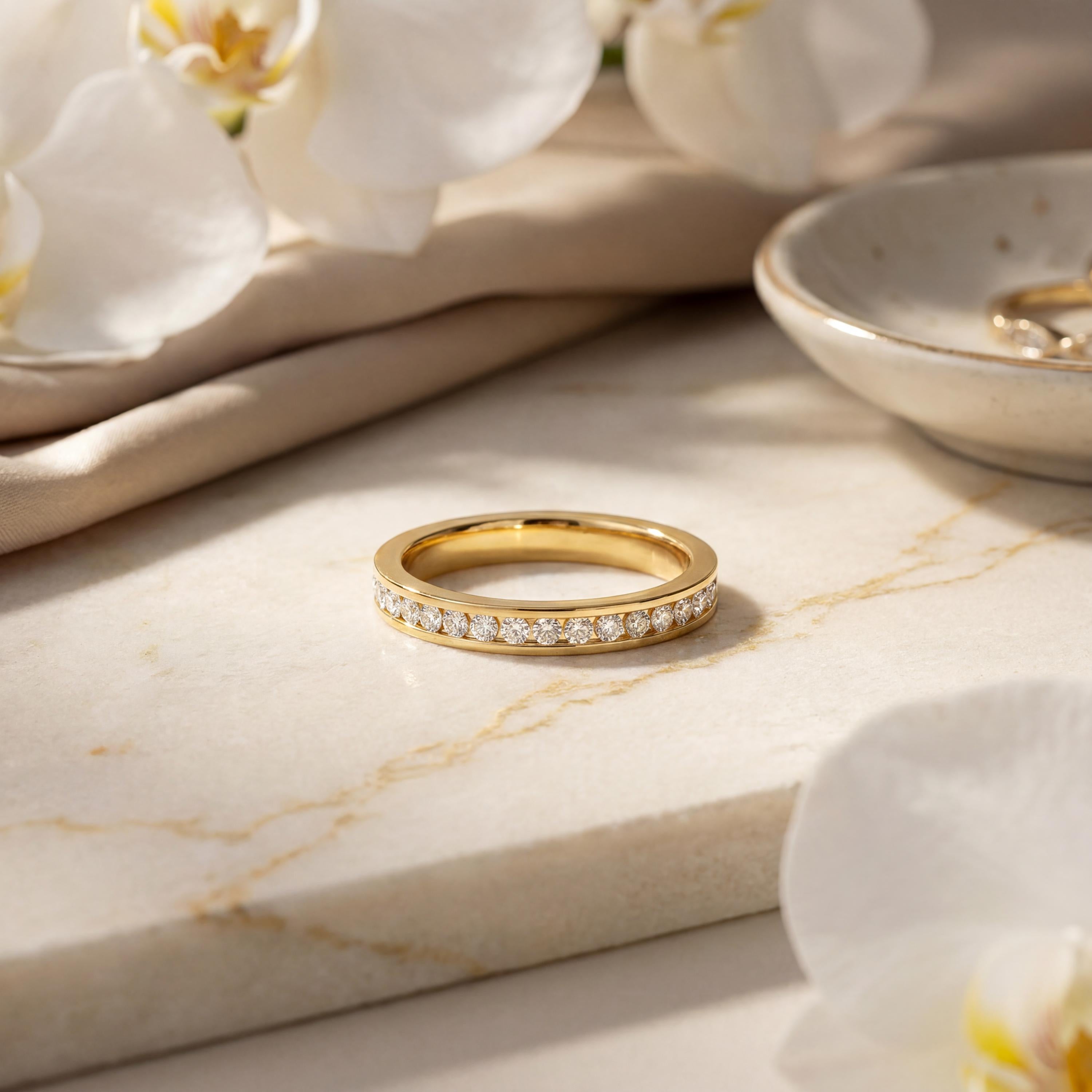 Diamond Round Brilliant Cut Half Way Eternity Wedding Band Ring 14K Solid Gold Channel Set