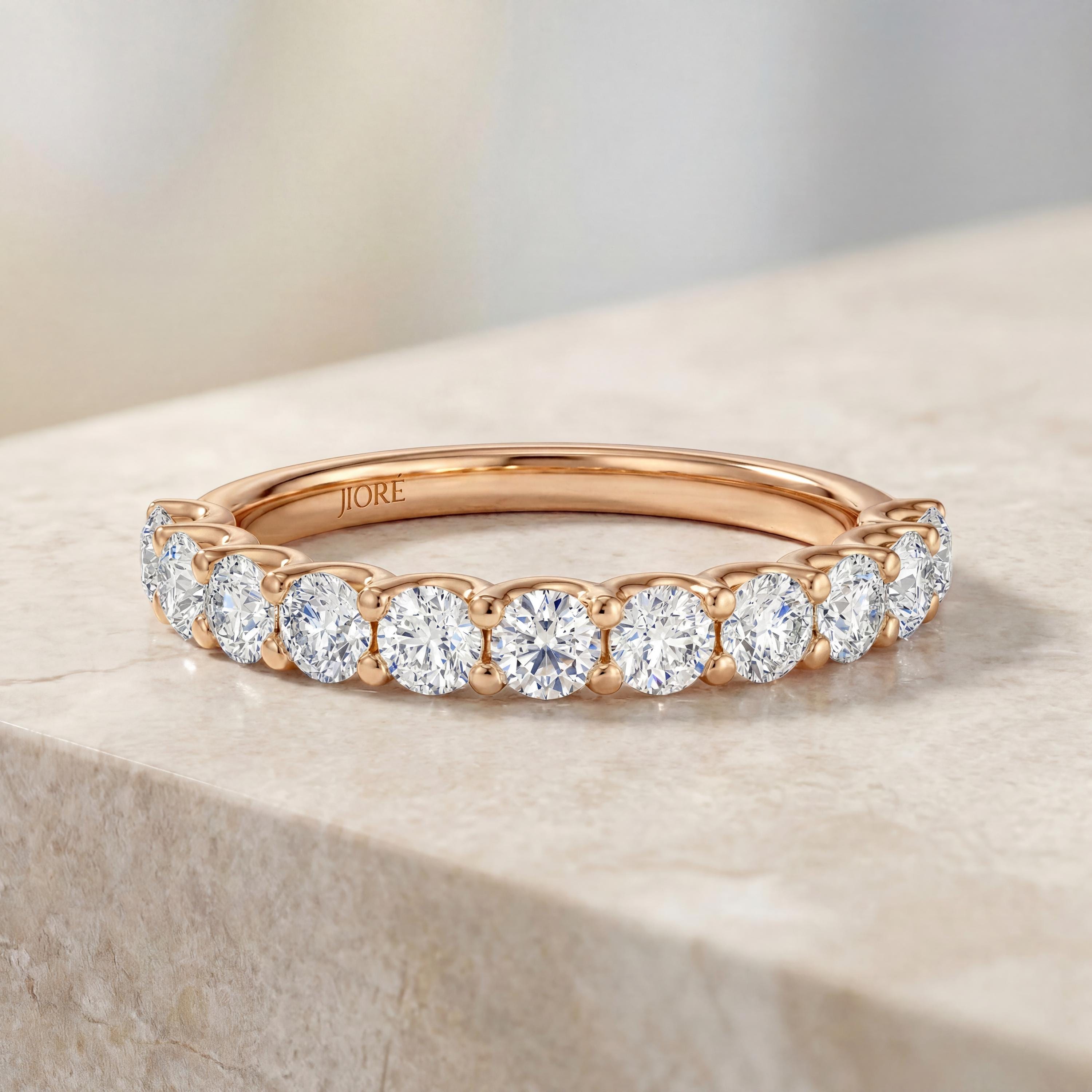 Round Brilliant Cut Diamond Half Way Eternity Wedding Band Ring 14K Solid Gold Scallop Set