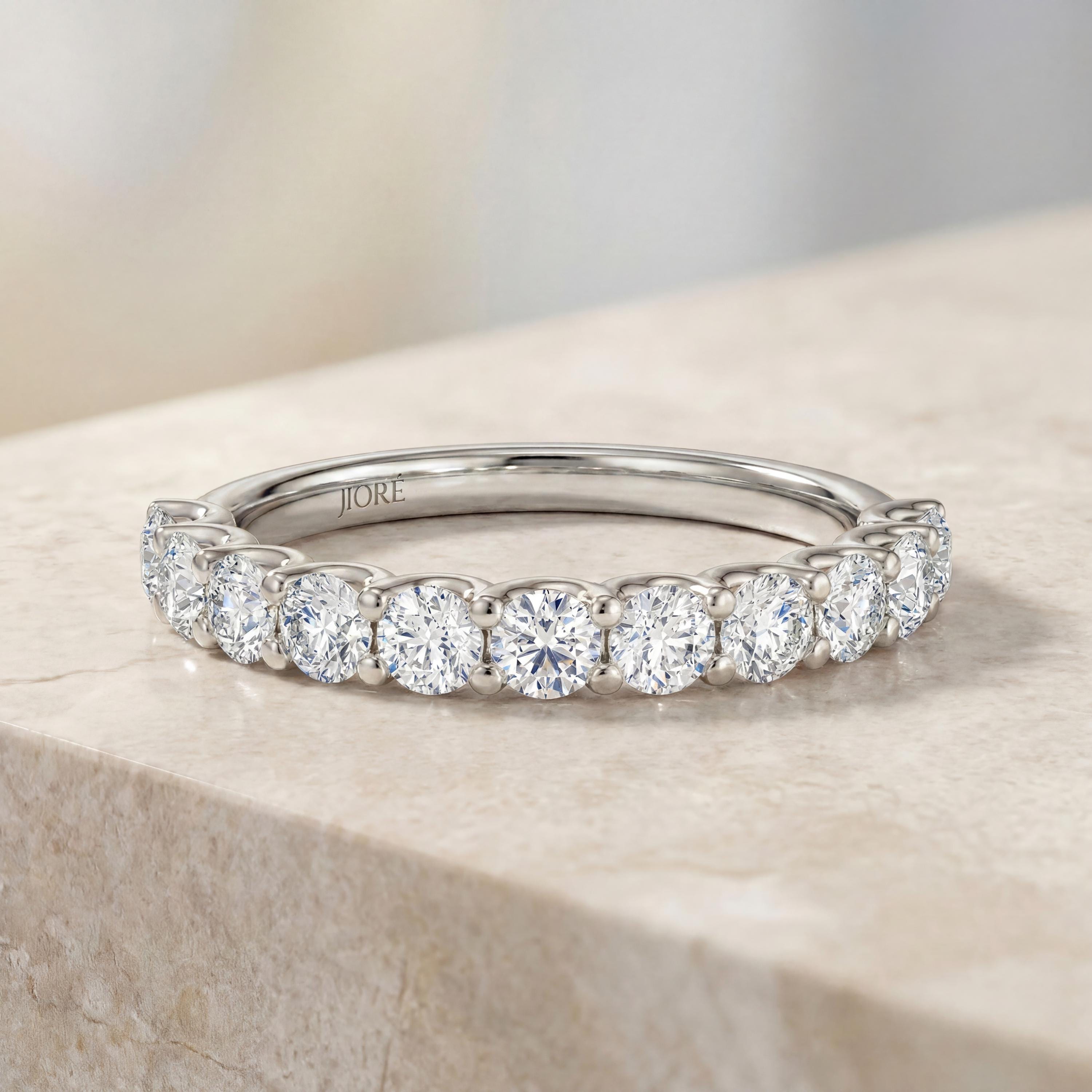 Round Brilliant Cut Diamond Half Way Eternity Wedding Band Ring 14K Solid Gold Scallop Set