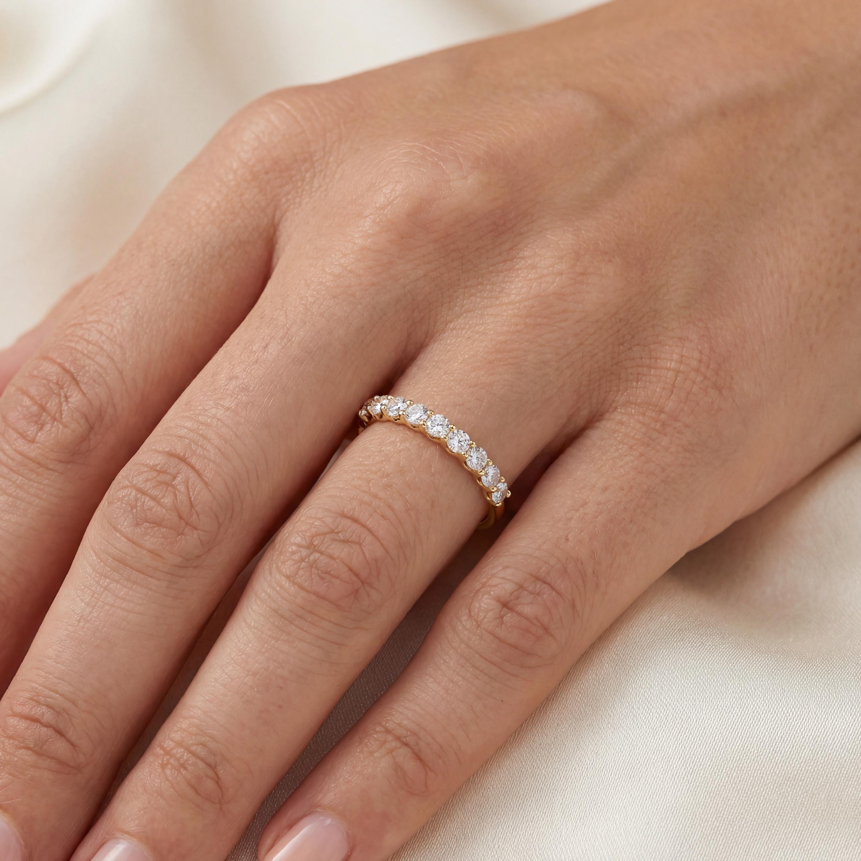 Round Brilliant Cut Diamond Half Way Eternity Wedding Band Ring 14K Solid Gold Scallop Set