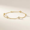 Round Diamond By The Yard Bezel Set 14K Solid Gold Chain Link Bracelet