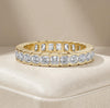 Asscher Cut Diamond Full Eternity Wedding Band Ring 14K Solid Gold Half Bezel Set
