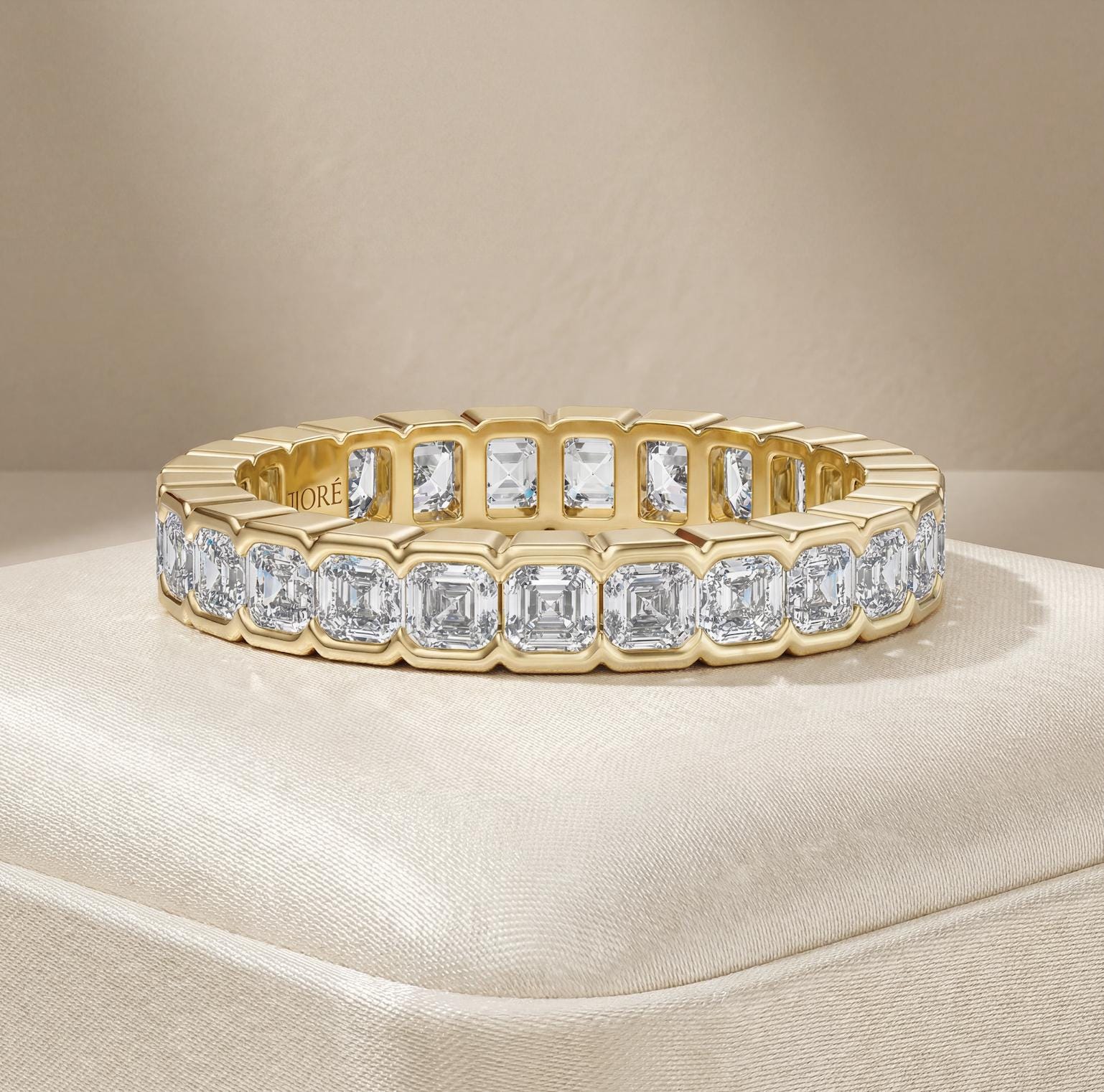 Asscher Cut Diamond Full Eternity Wedding Band Ring 14K Solid Gold Half Bezel Set