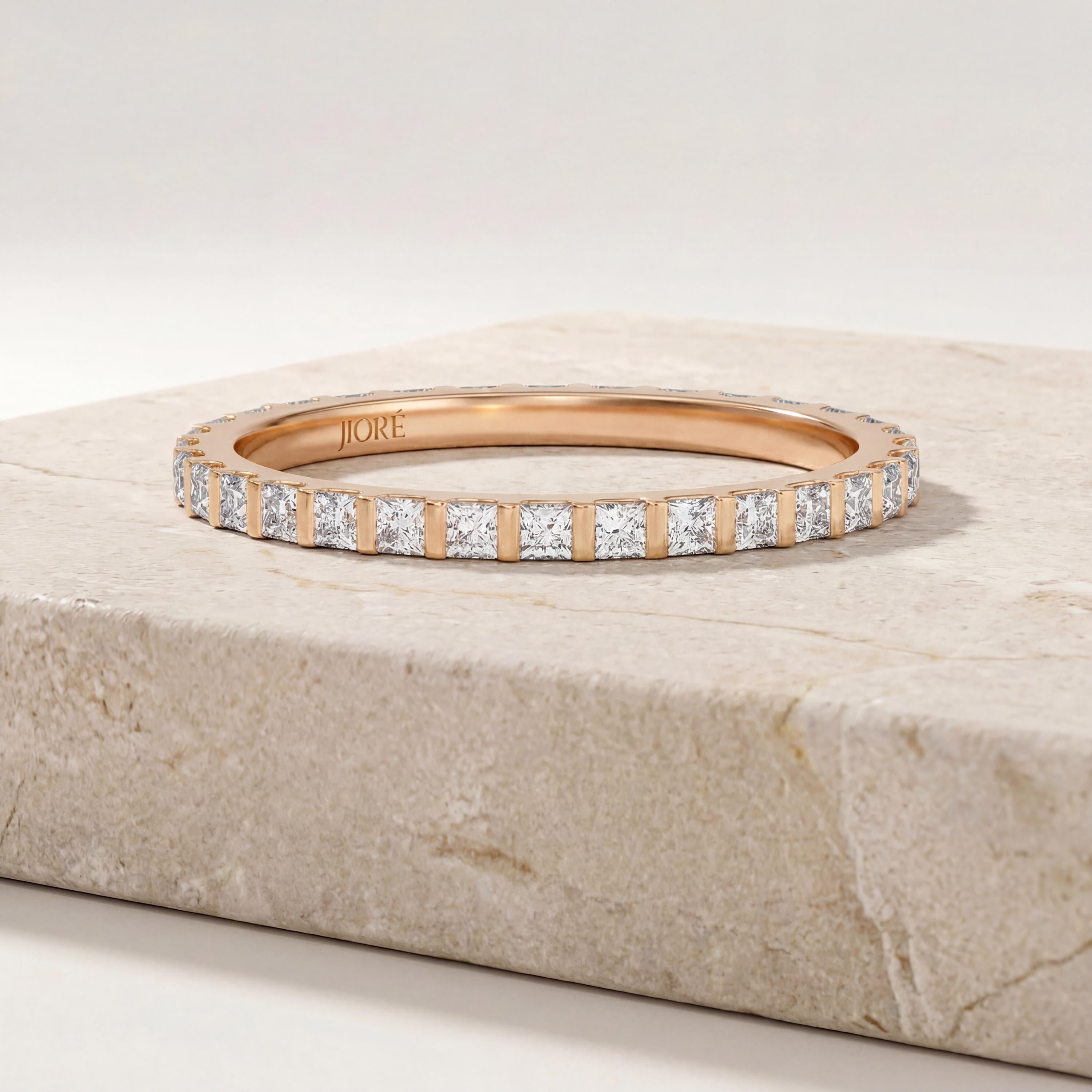 Princess Cut Diamond Full Eternity Dainty Wedding Band Ring 14K Solid Gold Bar Set