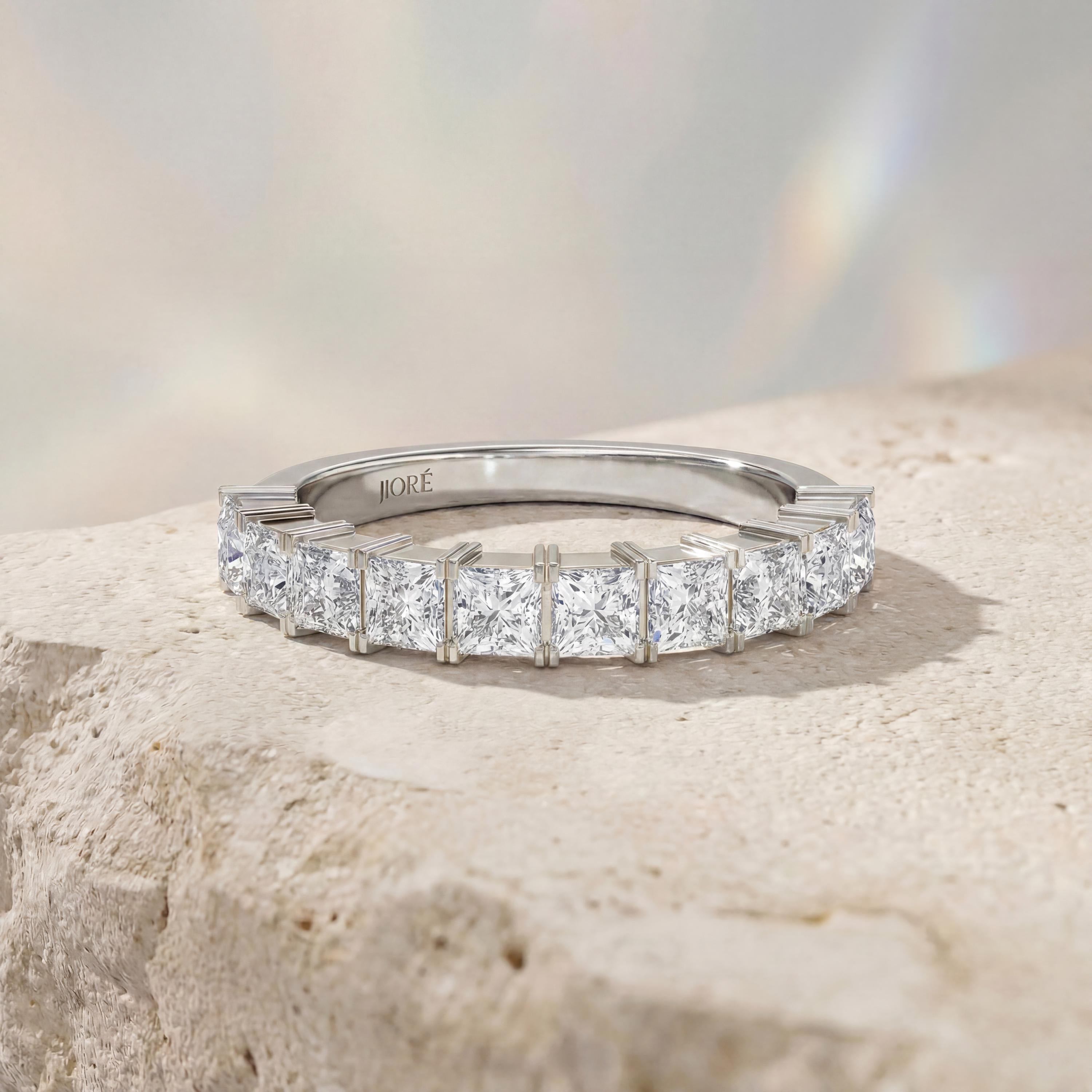 Princess Cut Diamond Half Way Eternity Wedding Band Ring 14K Solid Gold Prong Set