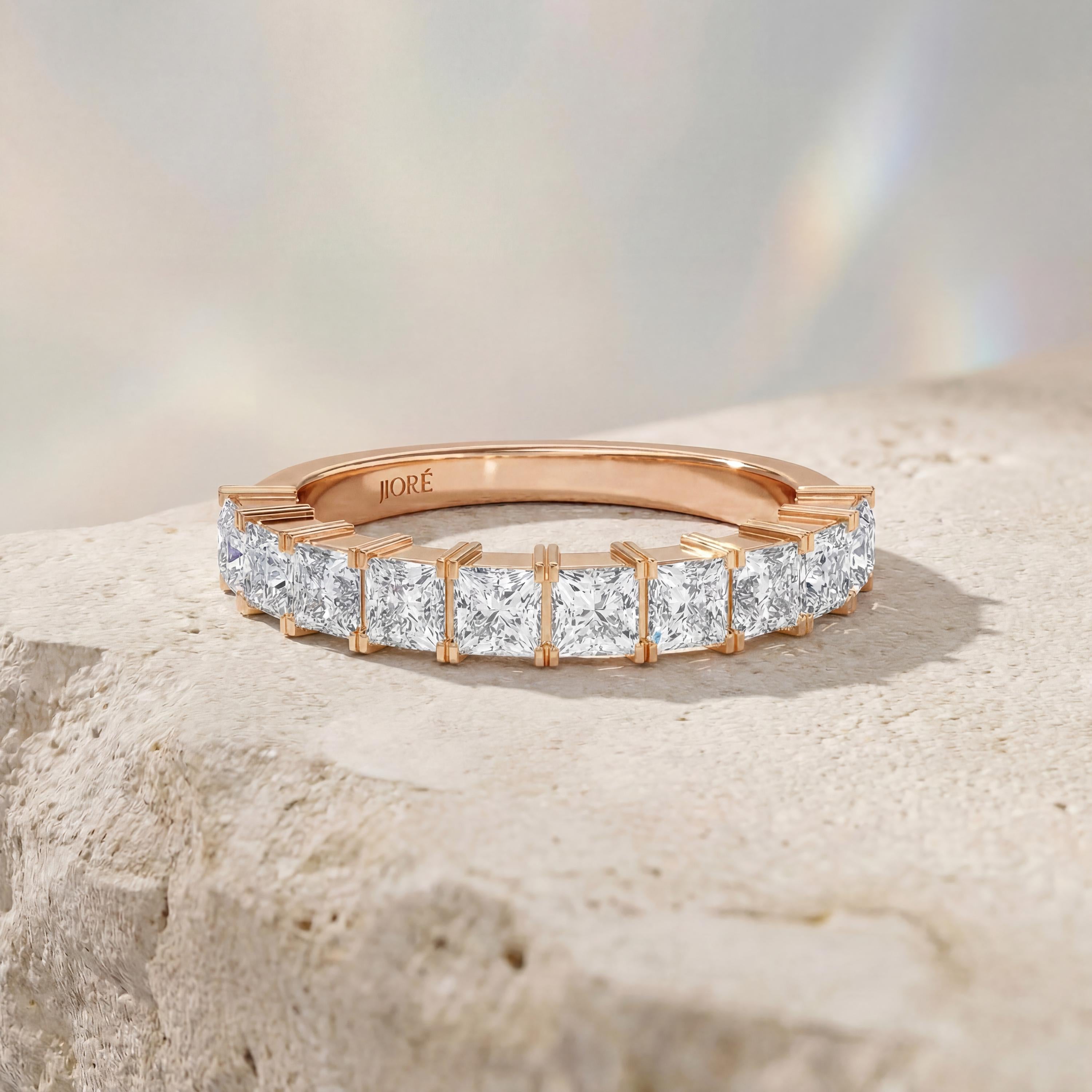 Princess Cut Diamond Half Way Eternity Wedding Band Ring 14K Solid Gold Prong Set
