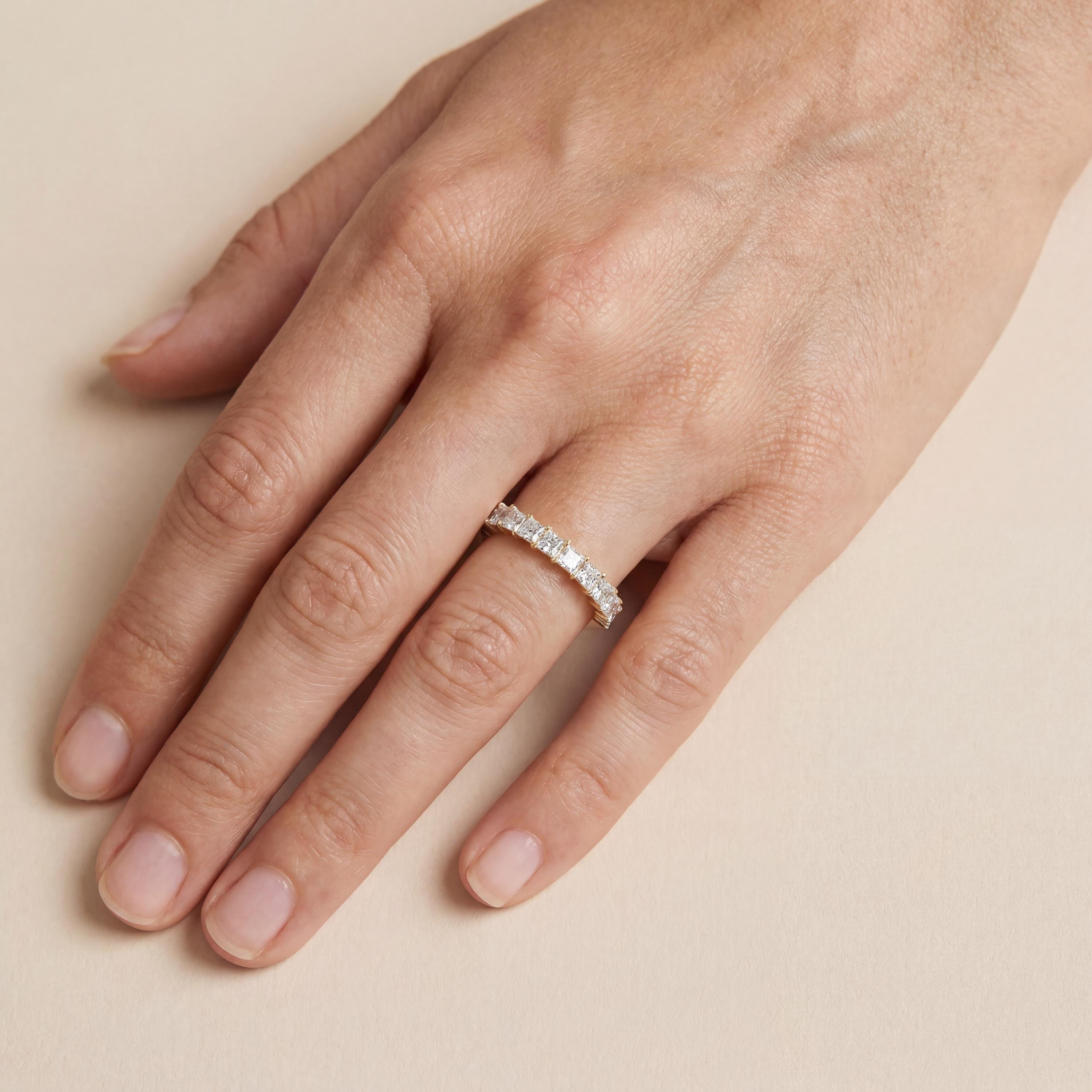 Princess Cut Diamond Half Way Eternity Wedding Band Ring 14K Solid Gold Prong Set