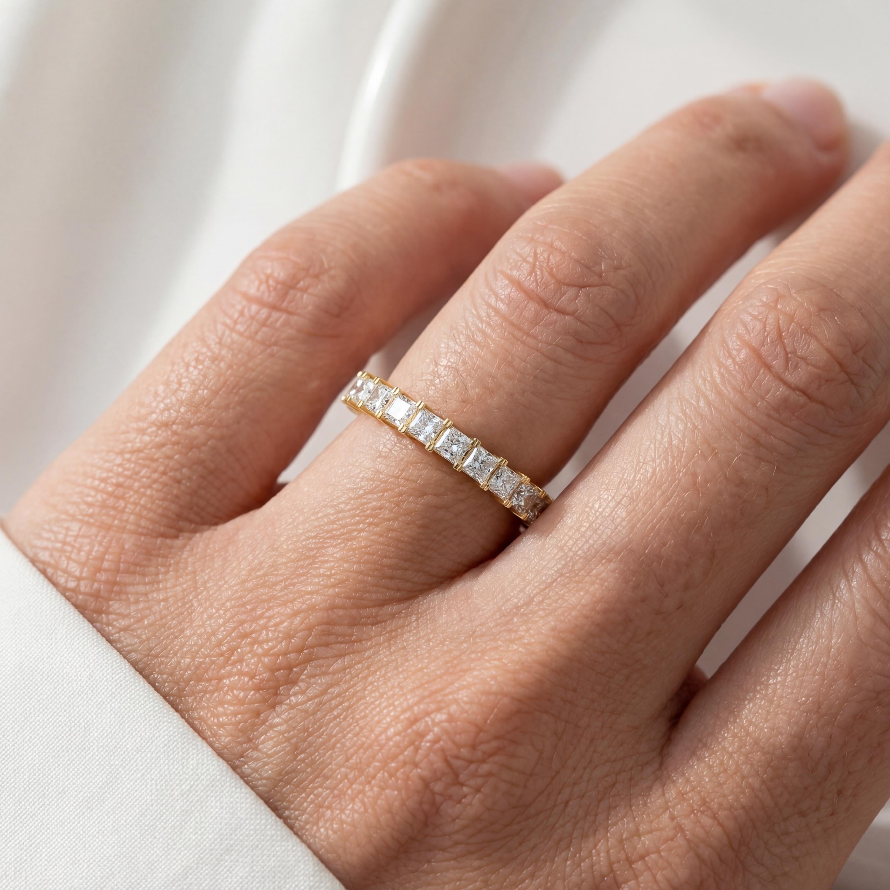 Princess Cut Diamond Half Way Eternity Wedding Band Ring 14K Solid Gold Prong Set