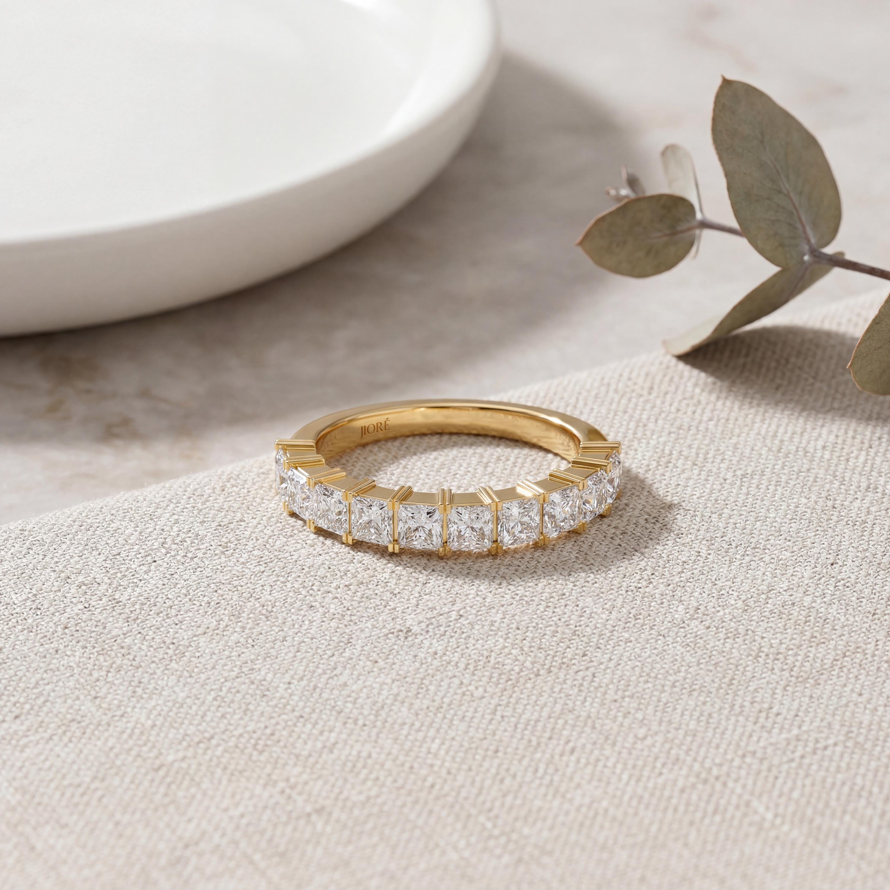 Princess Cut Diamond Half Way Eternity Wedding Band Ring 14K Solid Gold Prong Set