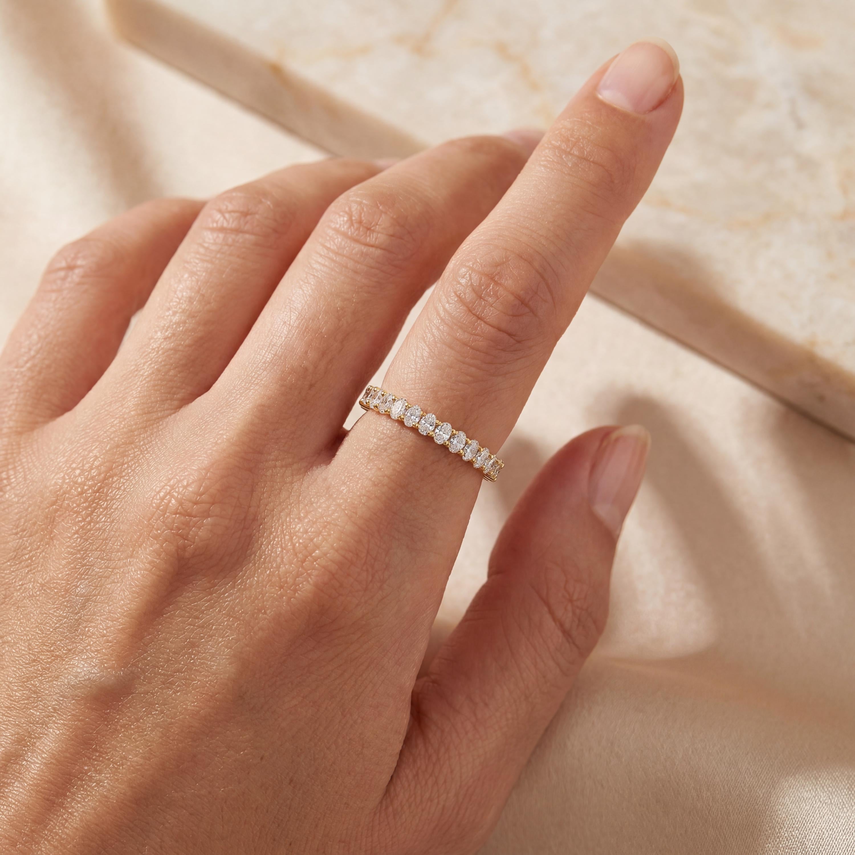 Oval Cut Vertical Diamond Half Way Eternity Wedding Band Ring 14K Solid Gold Prong Set