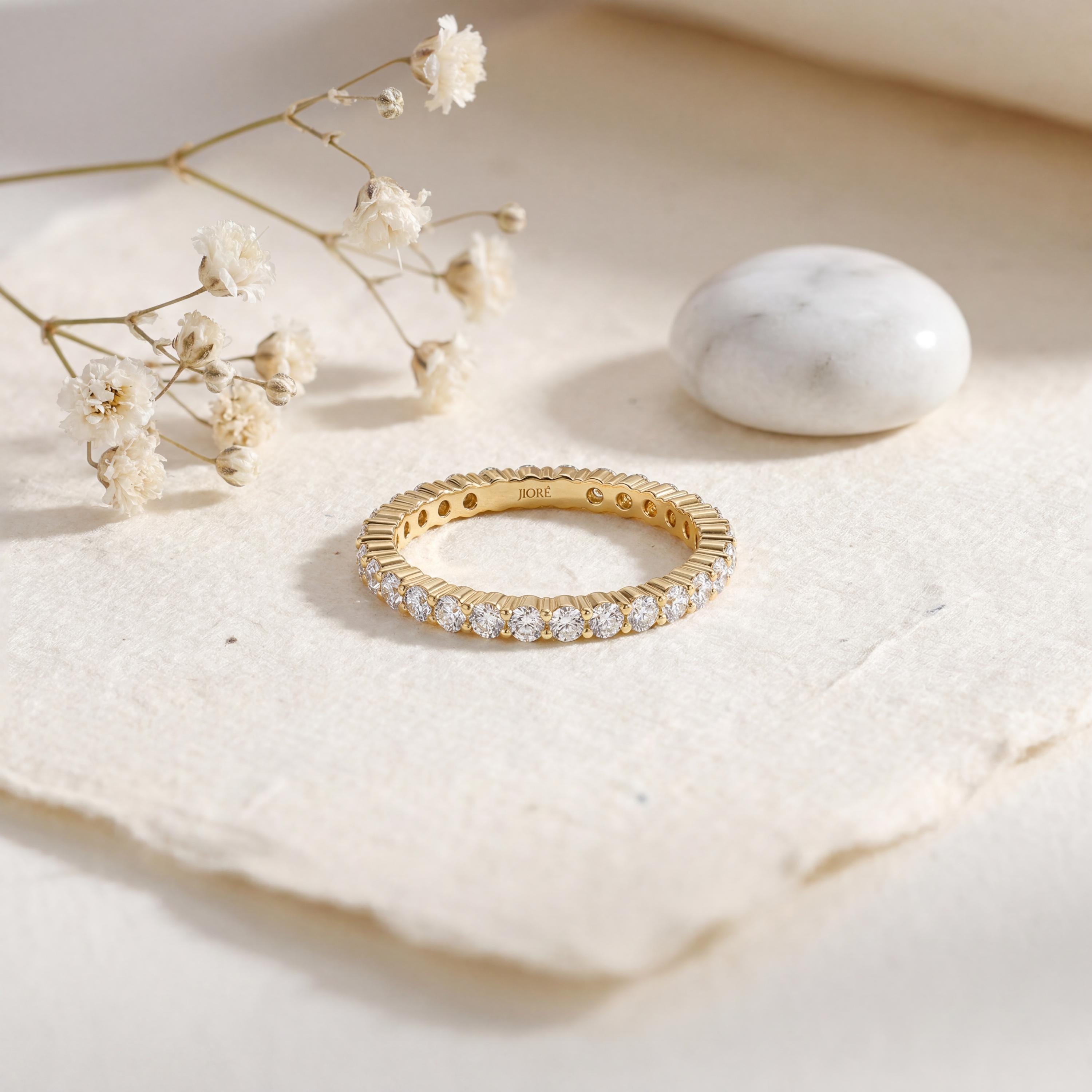 Diamond Eternity Band 14K Solid Gold Round Brilliant Prong Setting Wedding Band Stacking Ring
