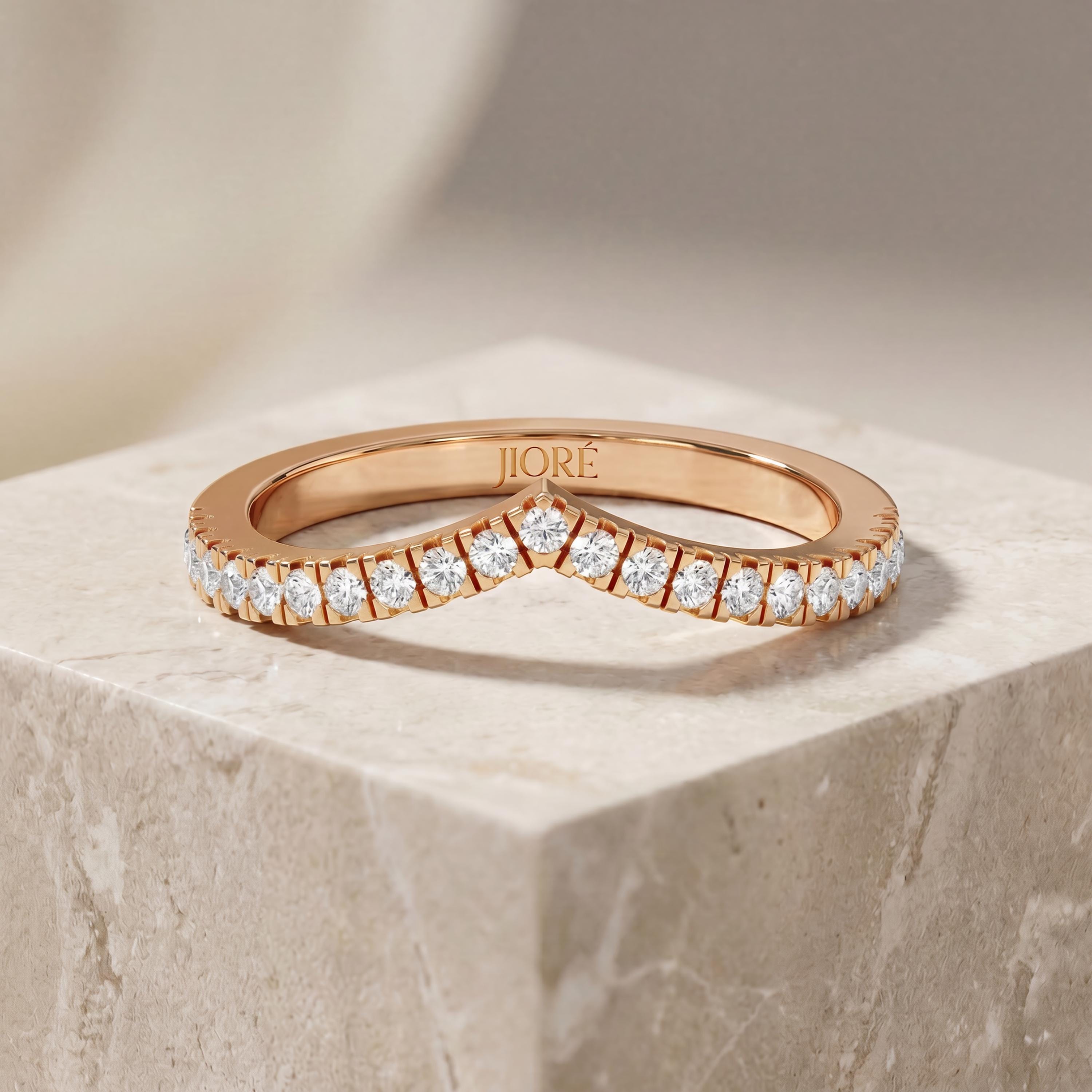 Round Brilliant Cut Diamond V Shape Wedding Band Ring 14K Solid Gold Prong Set