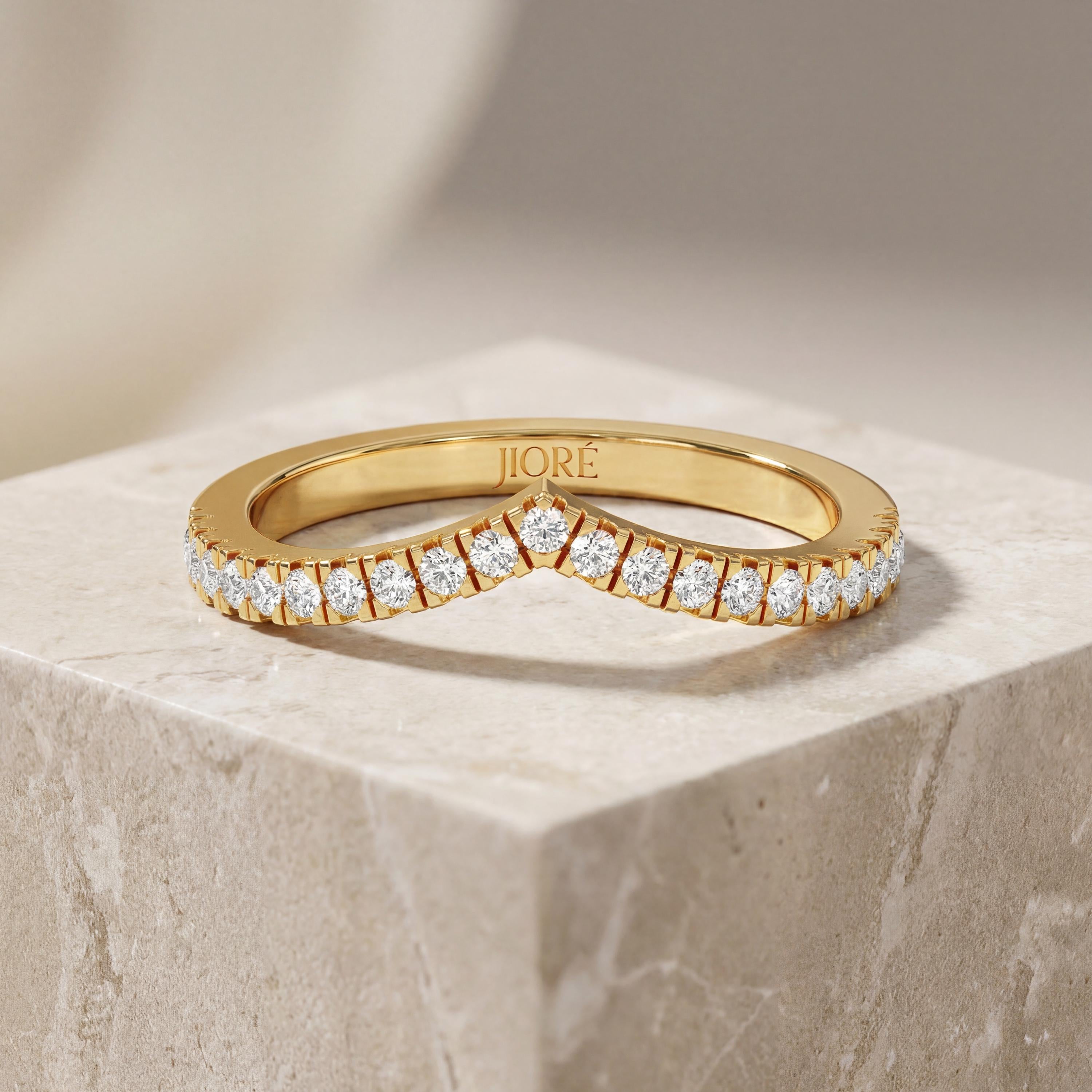 Round Brilliant Cut Diamond V Shape Wedding Band Ring 14K Solid Gold Prong Set