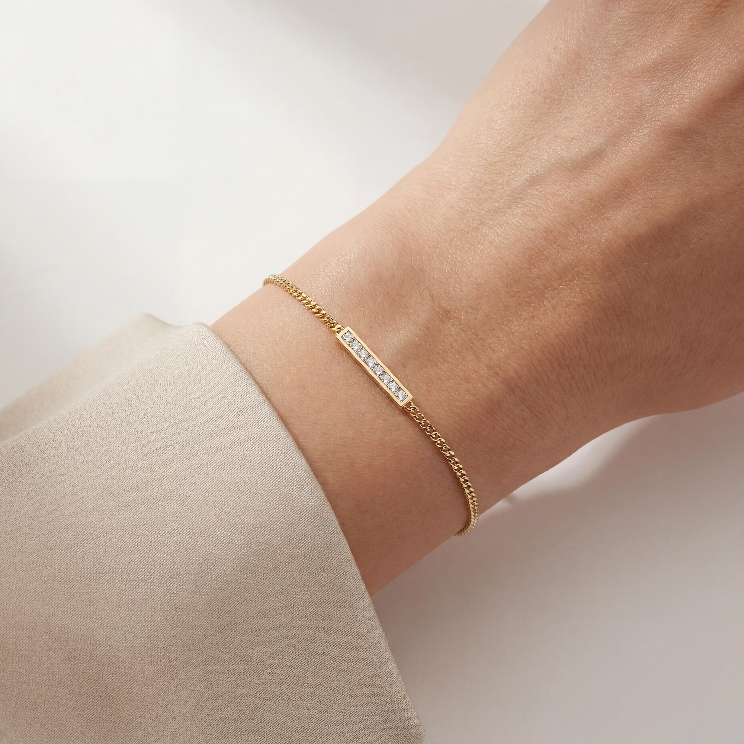 Princess Cut Diamond Bar Set 14K Solid Gold Cuban Curb Link Bracelet