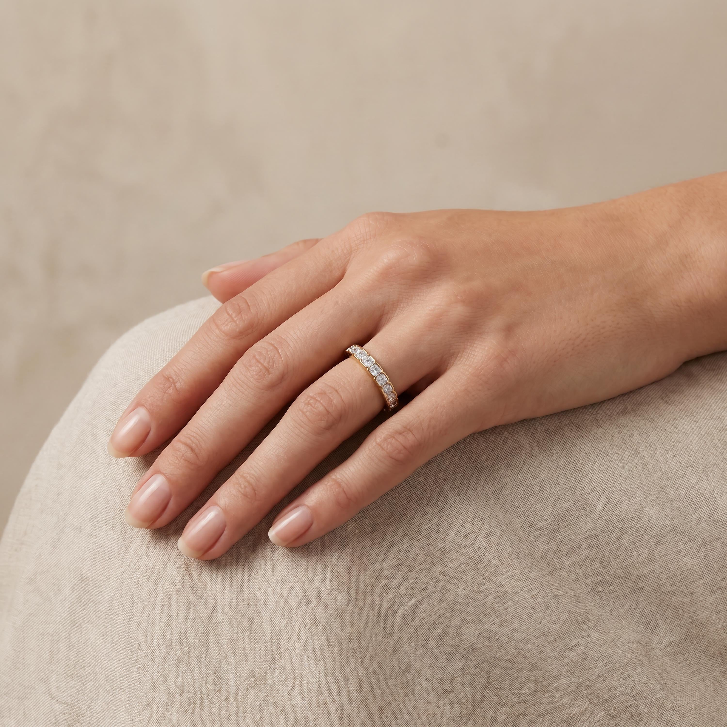 Asscher Cut Diamond Half Way Eternity Wedding Band Ring 14K Solid Gold Half Bezel