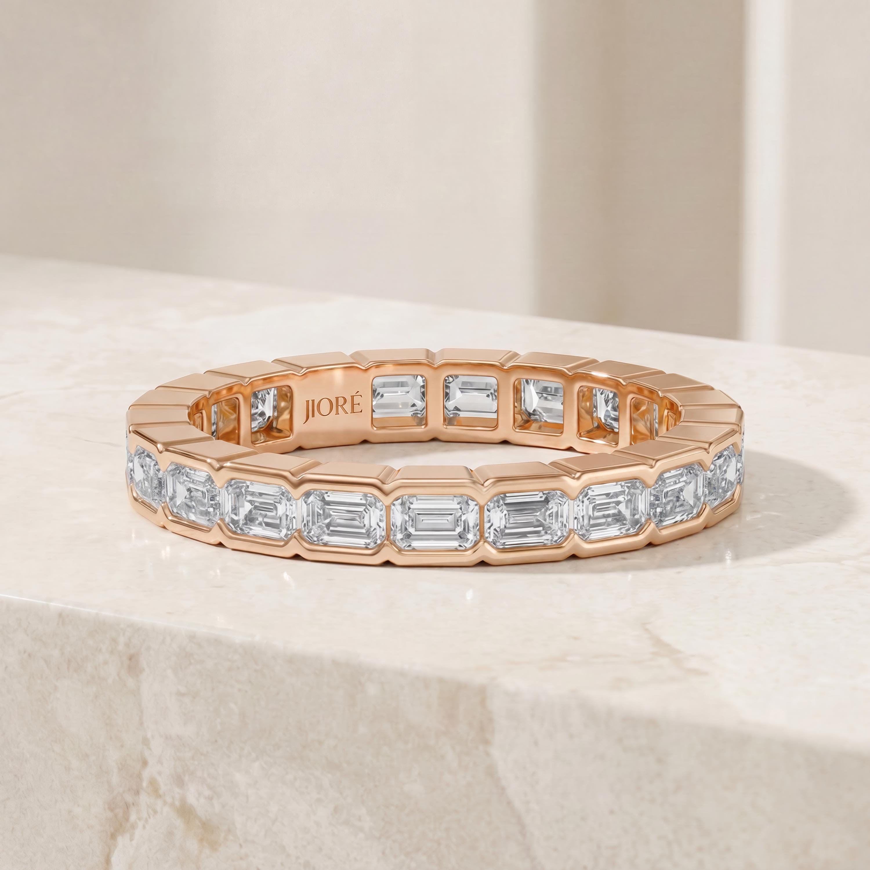 Emerald Cut Diamond Full Eternity Wedding Band Ring 14K Solid Gold Half Bezel