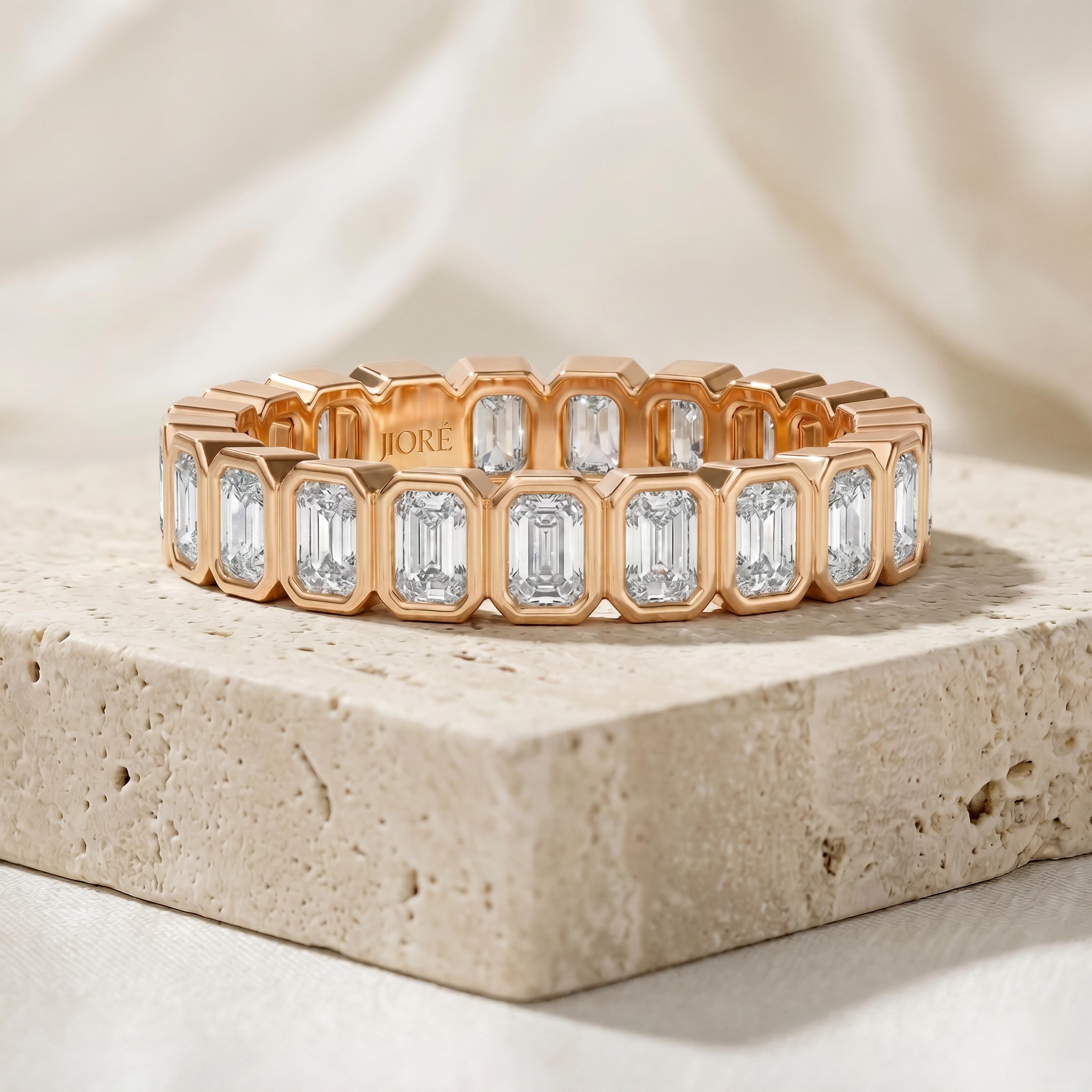 Emerald Cut Vertical Diamond Full Eternity Wedding Band Ring 14K Solid Gold Bezel Set