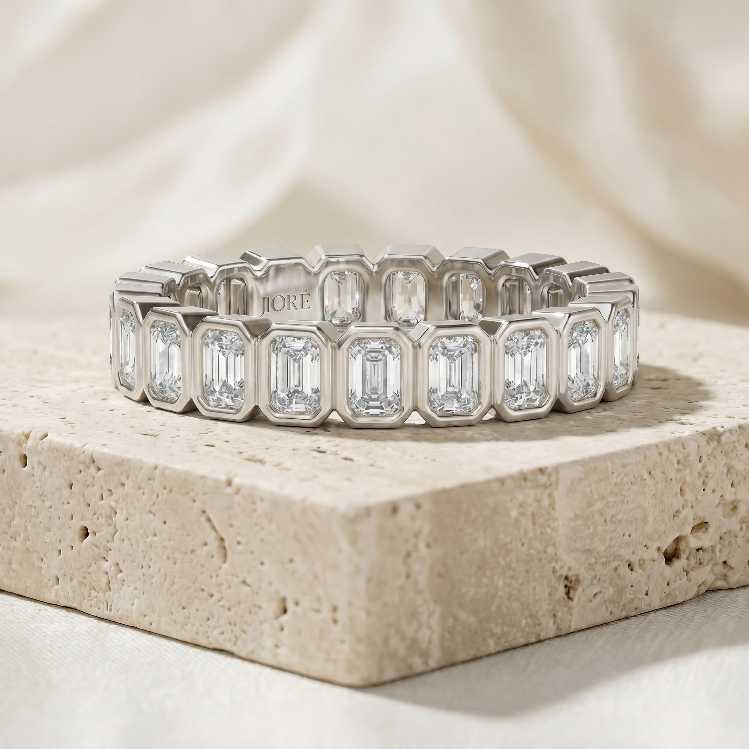 Emerald Cut Vertical Diamond Full Eternity Wedding Band Ring 14K Solid Gold Bezel Set