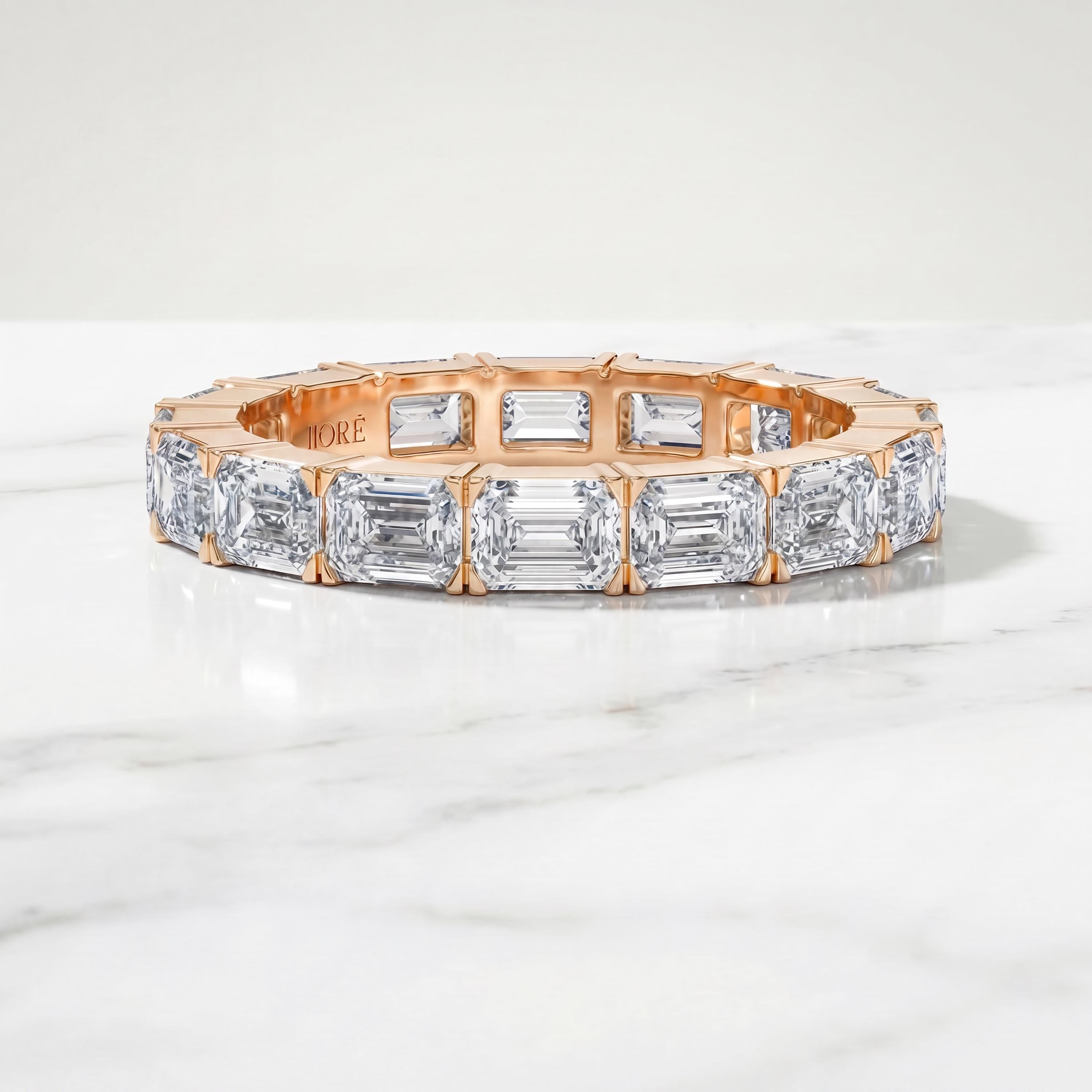 Emerald Cut Diamond Full Eternity Wedding Band Ring 14K Solid Gold Prong Set