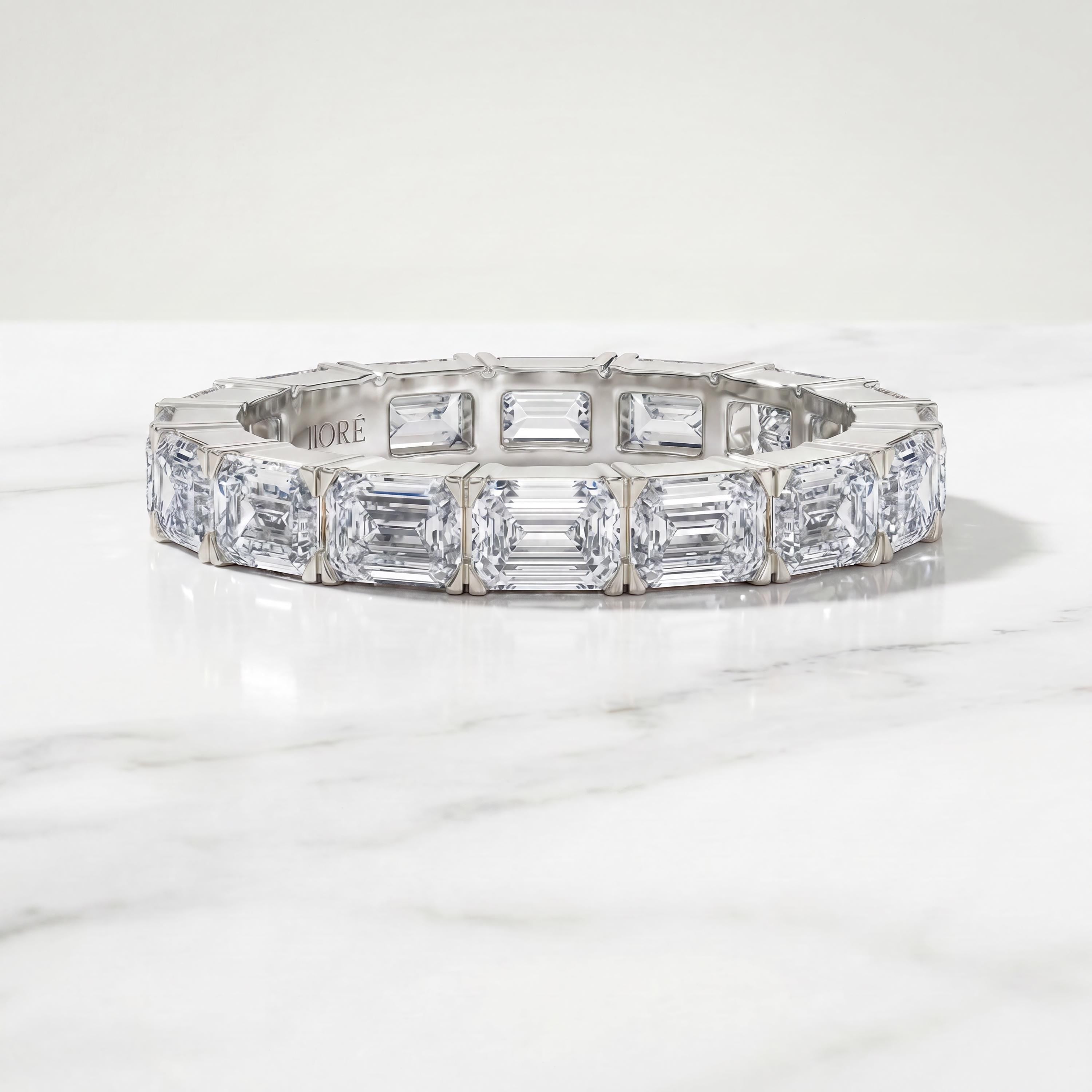 Emerald Cut Diamond Full Eternity Wedding Band Ring 14K Solid Gold Prong Set