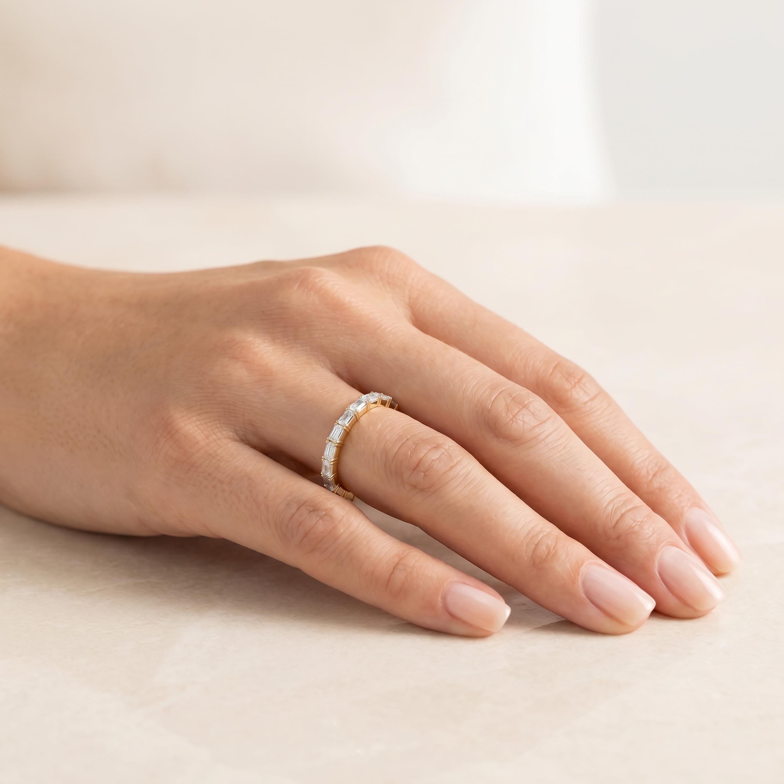Emerald Cut Diamond Full Eternity Wedding Band Ring 14K Solid Gold Prong Set