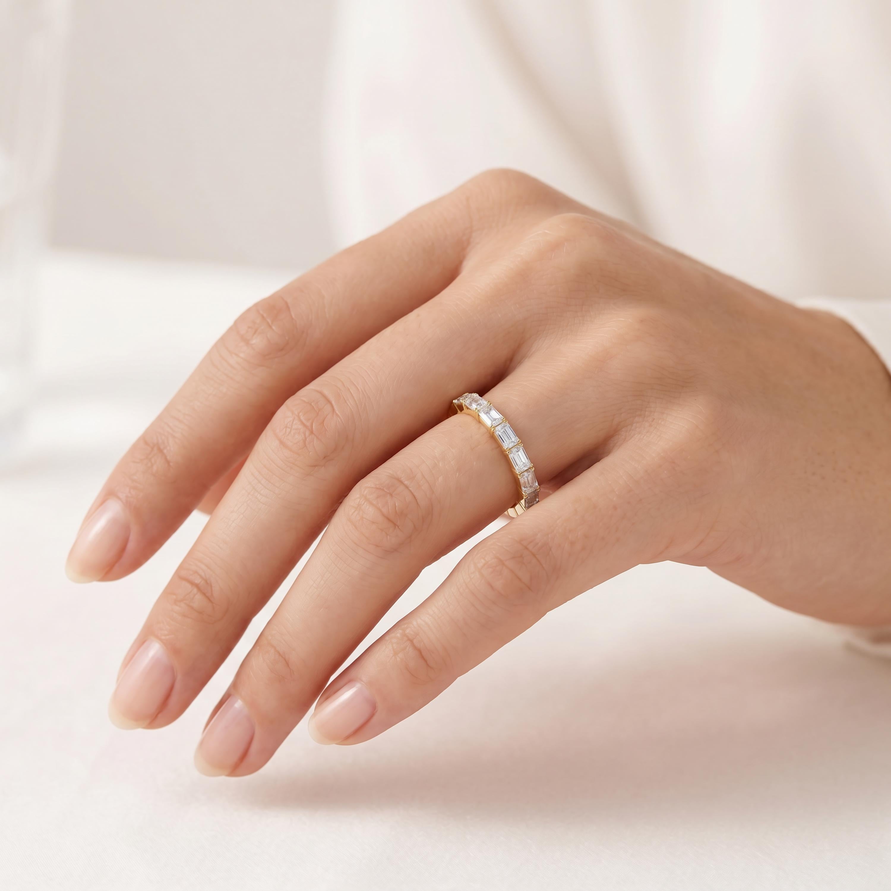 Emerald Cut Diamond Full Eternity Wedding Band Ring 14K Solid Gold Prong Set