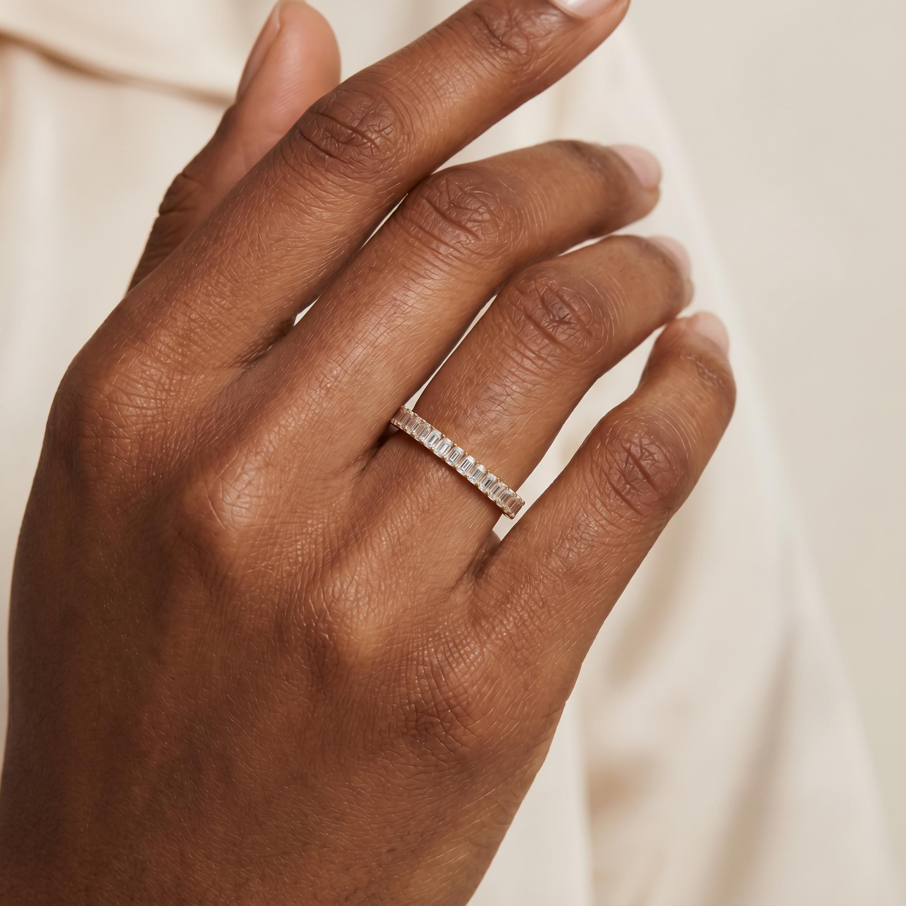 Emerald Cut Vertical Diamond Full Eternity Wedding Band Ring 14K Solid Gold Prong Set