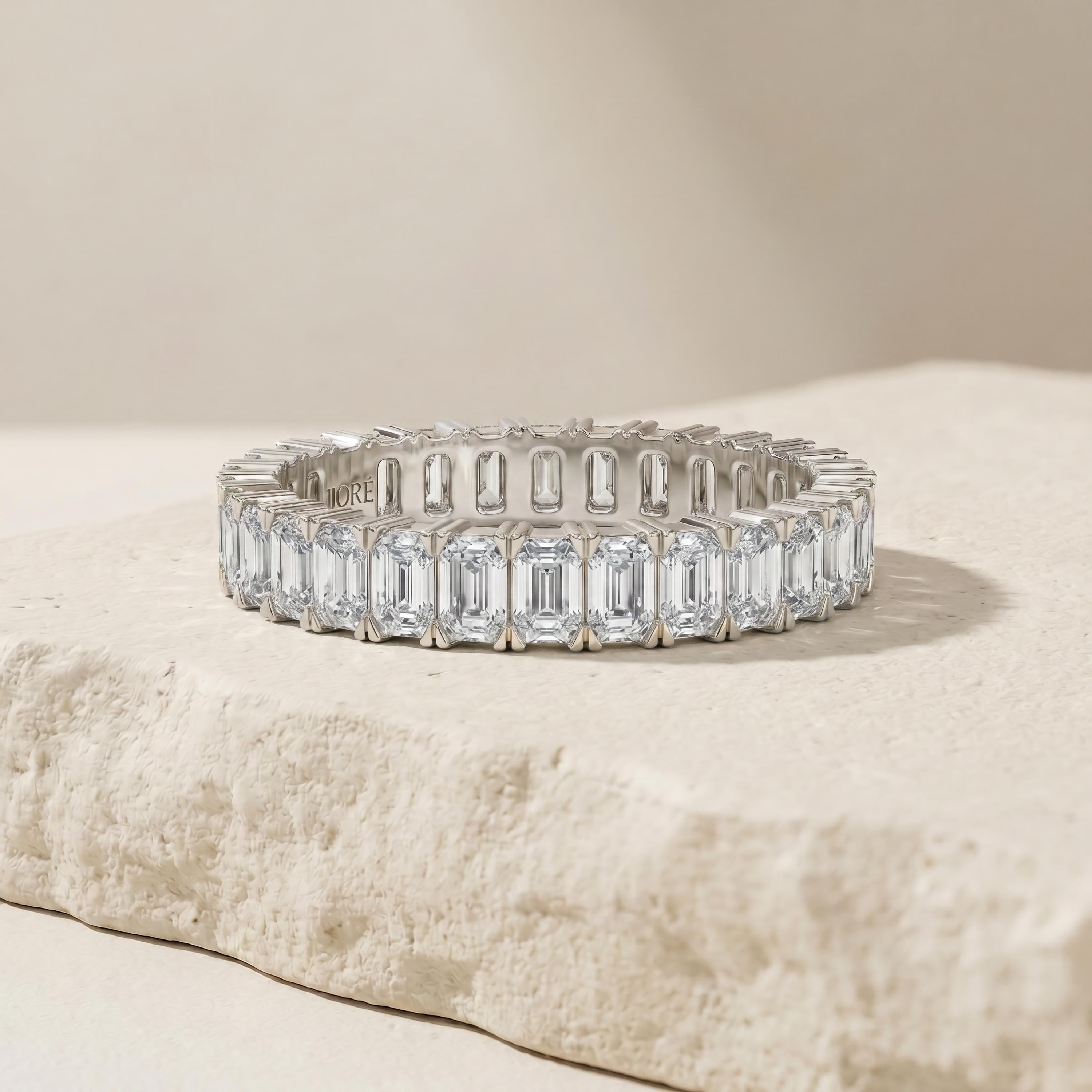 Emerald Cut Vertical Diamond Full Eternity Wedding Band Ring 14K Solid Gold Prong Set