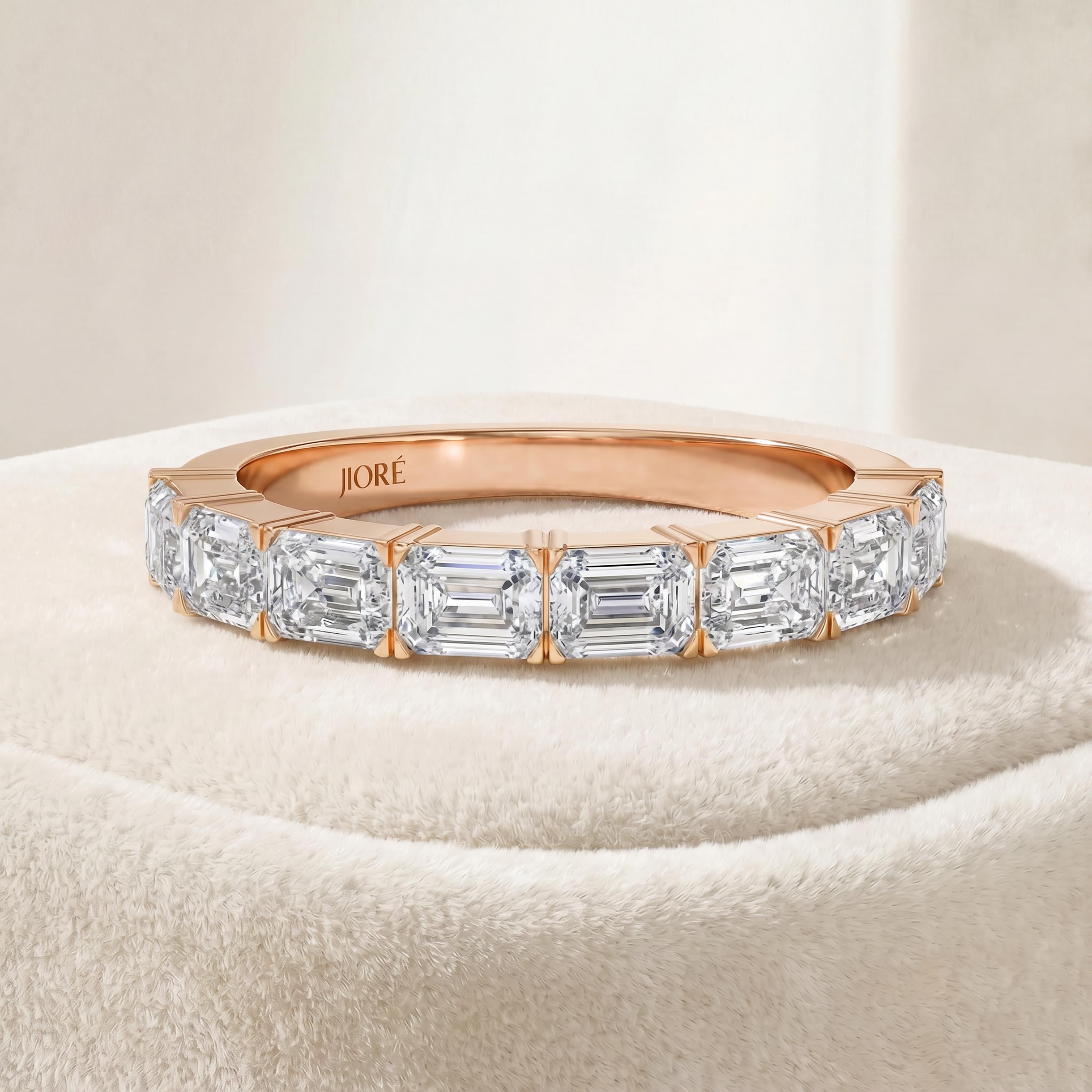 Emerald Cut Diamond Half Way Eternity Wedding Band Ring 14K Solid Gold Prong Set