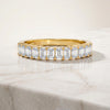 Emerald Cut Vertical Diamond Half Way Eternity Wedding Band Ring 14K Solid Gold