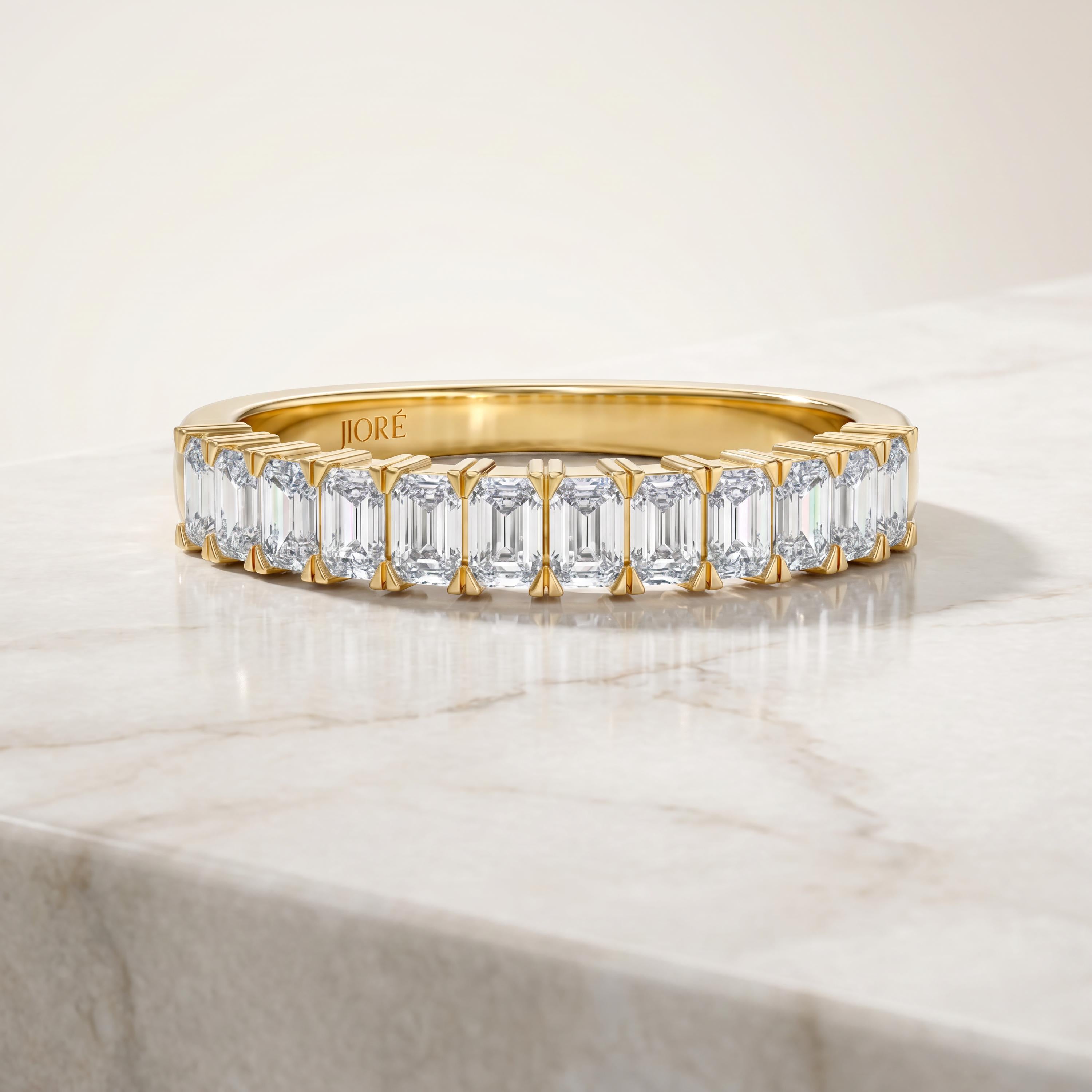 Emerald Cut Vertical Diamond Half Way Eternity Wedding Band Ring 14K Solid Gold