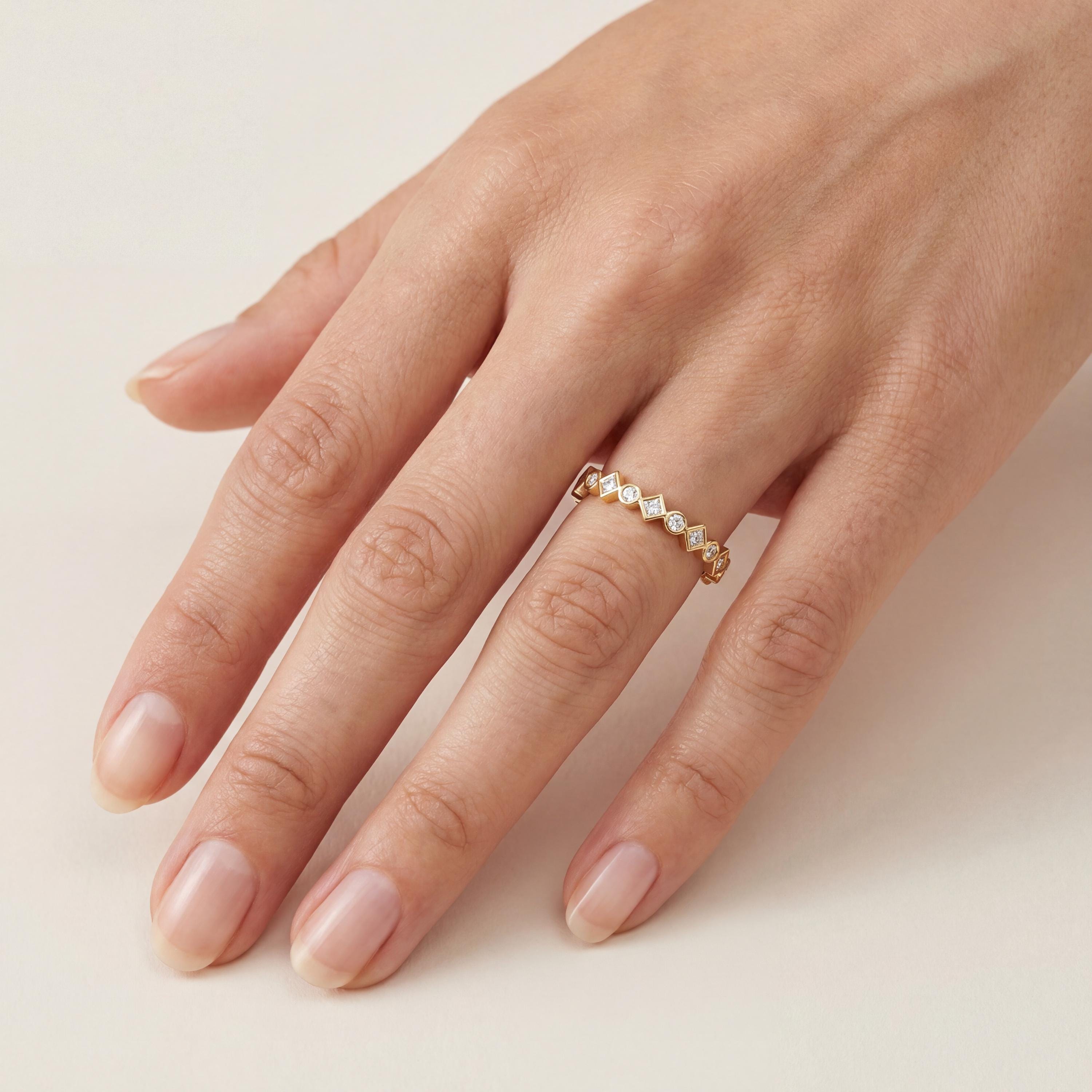 Round & Princess Cut Diamond Full Eternity Wedding Band Ring 14K Solid Gold Bezel Set