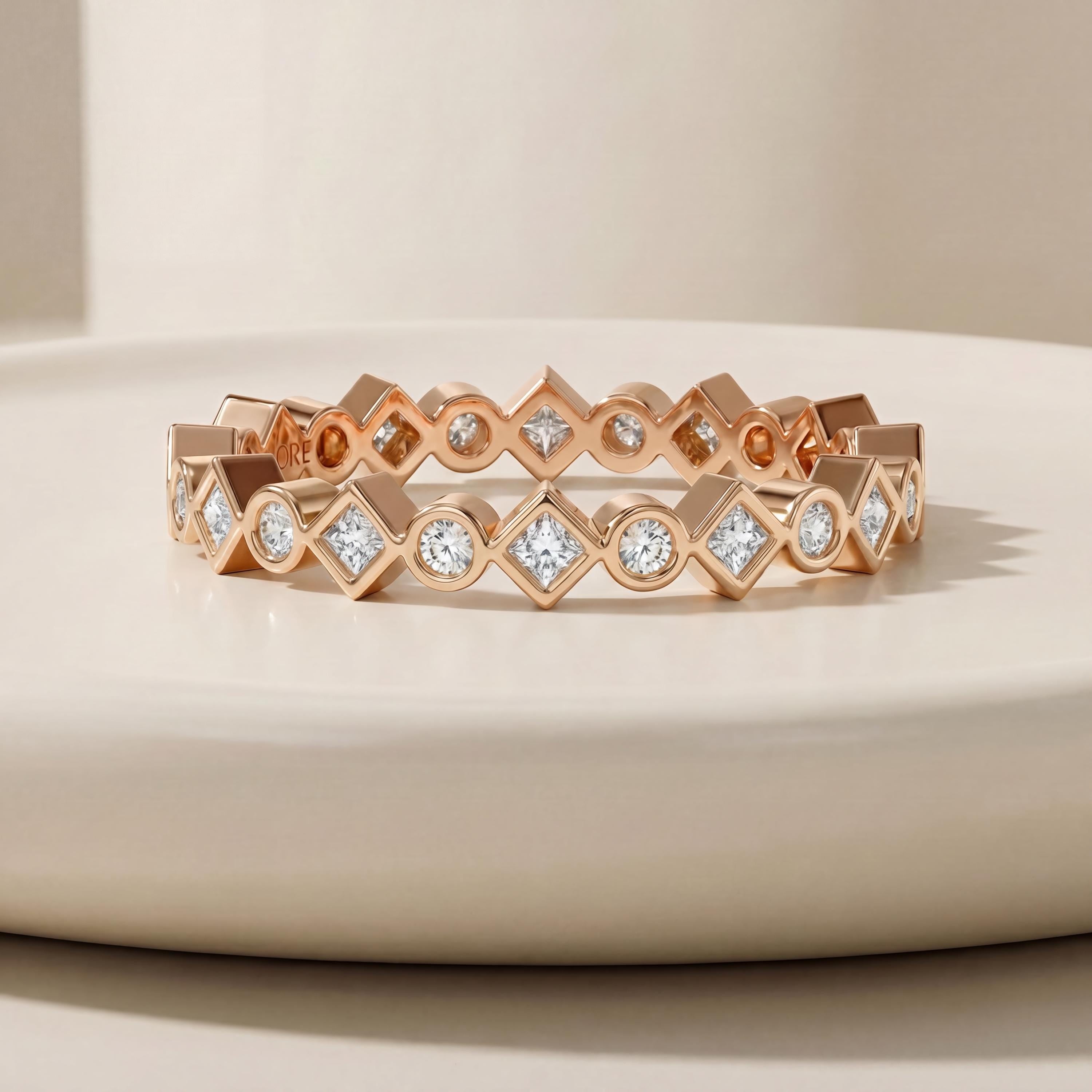 Round & Princess Cut Diamond Full Eternity Wedding Band Ring 14K Solid Gold Bezel Set