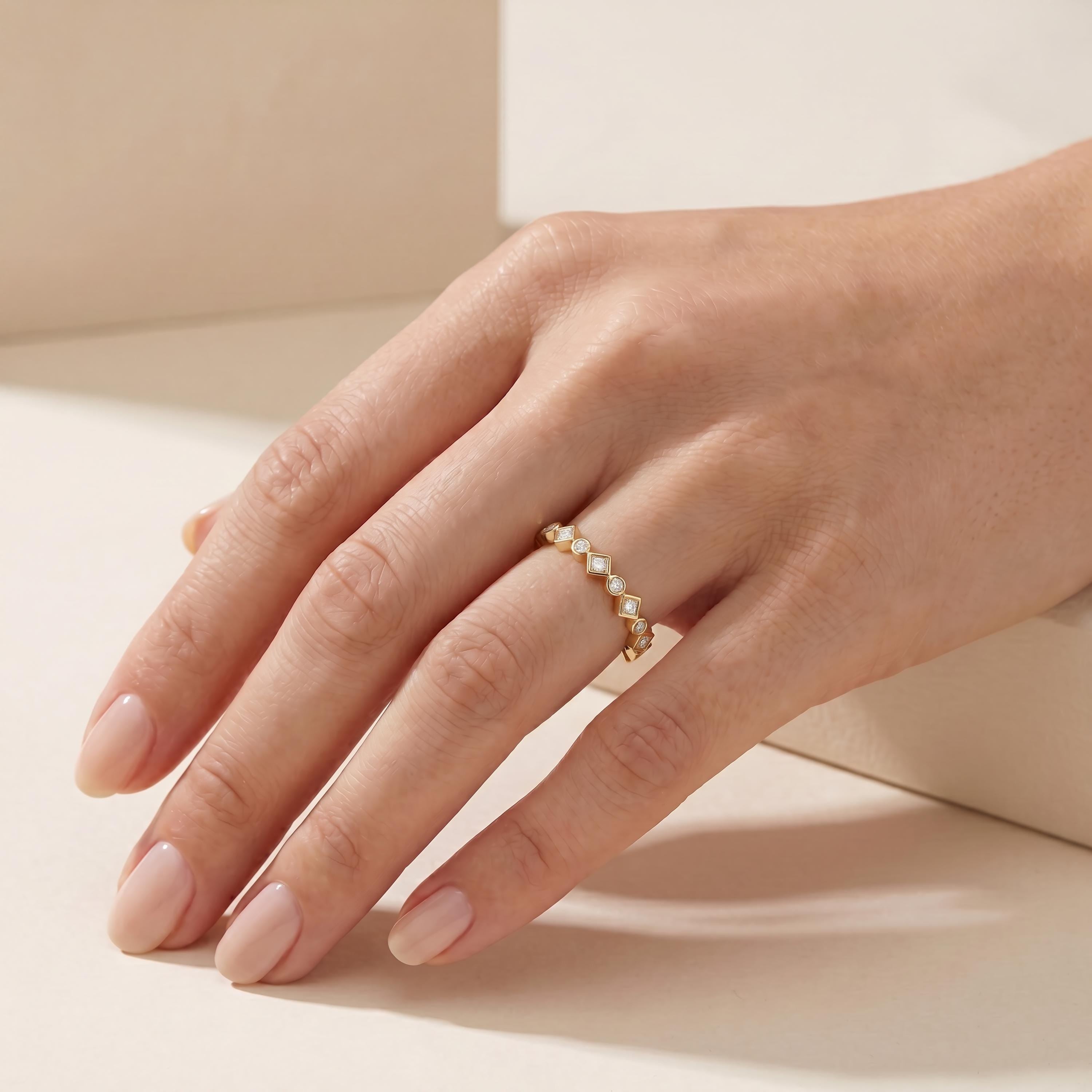 Round & Princess Cut Diamond Full Eternity Wedding Band Ring 14K Solid Gold Bezel Set