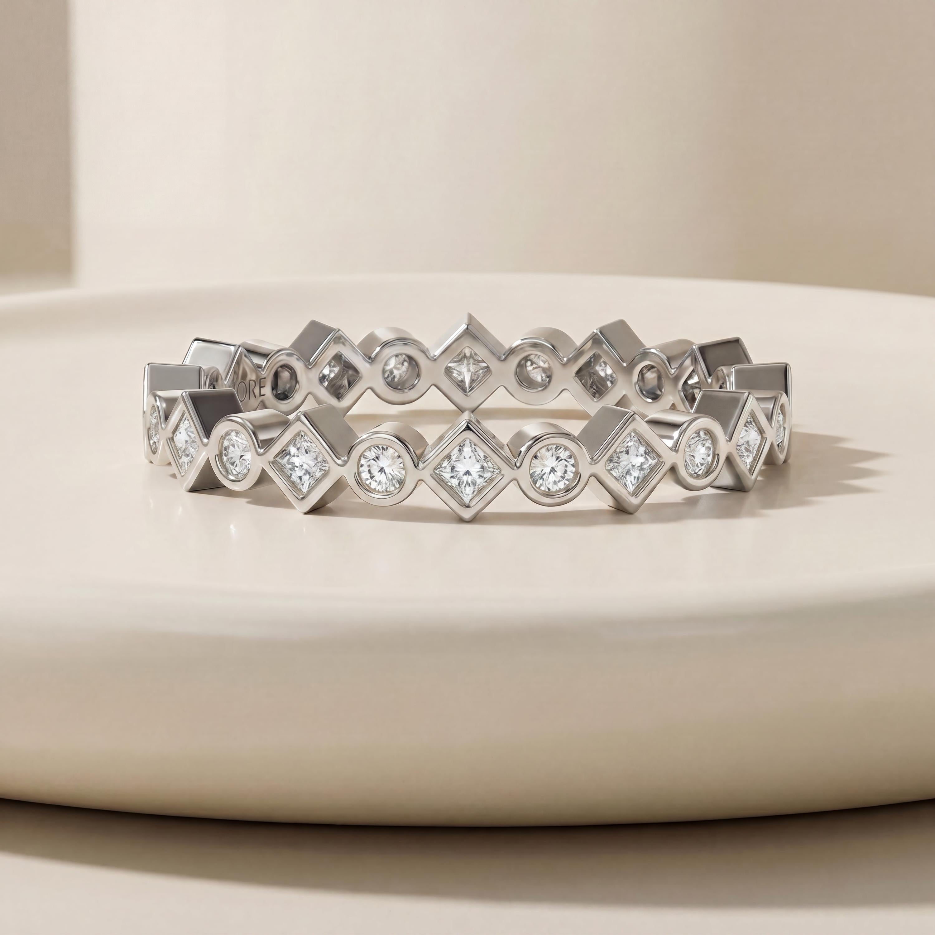 Round & Princess Cut Diamond Full Eternity Wedding Band Ring 14K Solid Gold Bezel Set