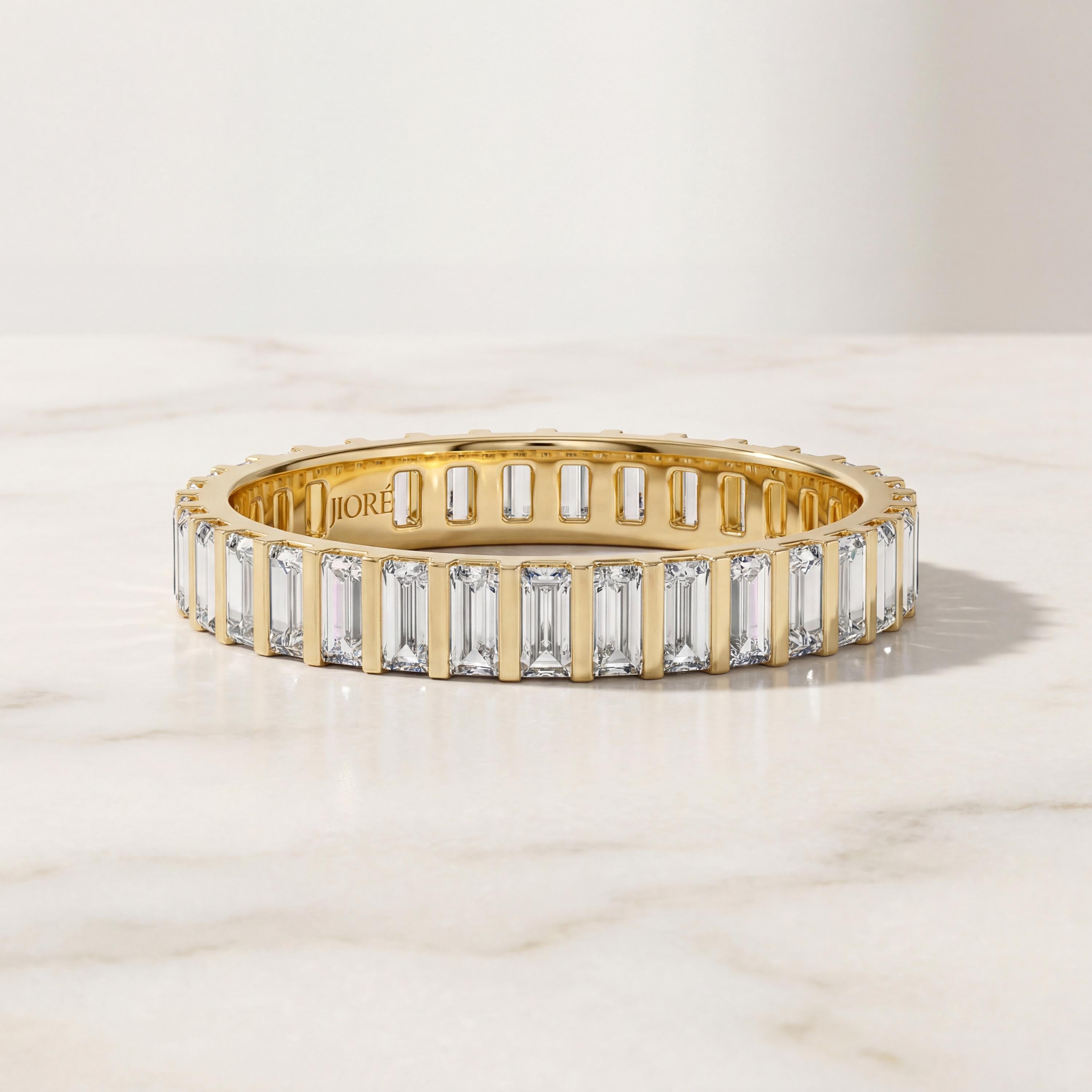 Baguette Cut Vertical Diamond Full Eternity Wedding Band Ring 14K Solid Gold Bar Set