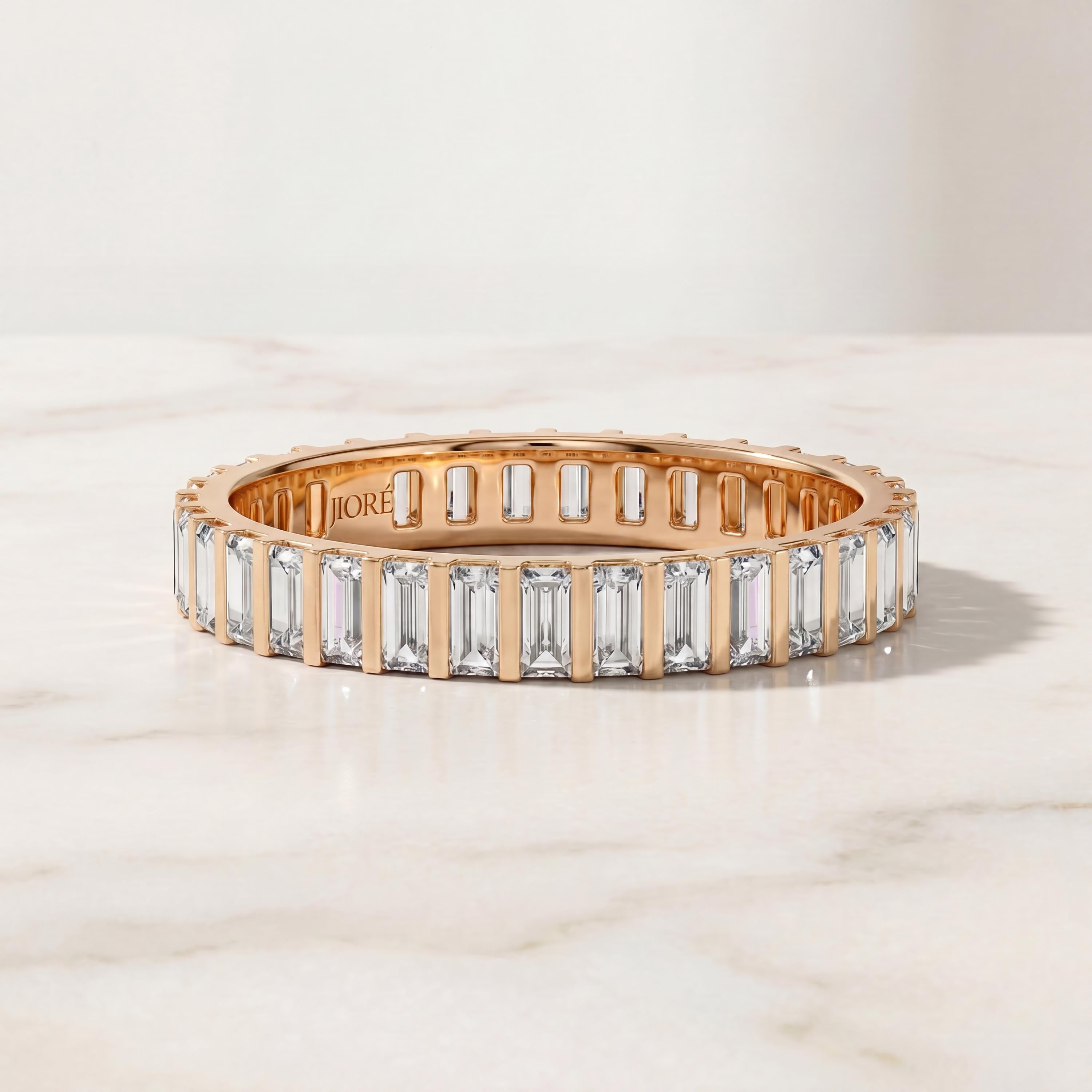 Baguette Cut Vertical Diamond Full Eternity Wedding Band Ring 14K Solid Gold Bar Set
