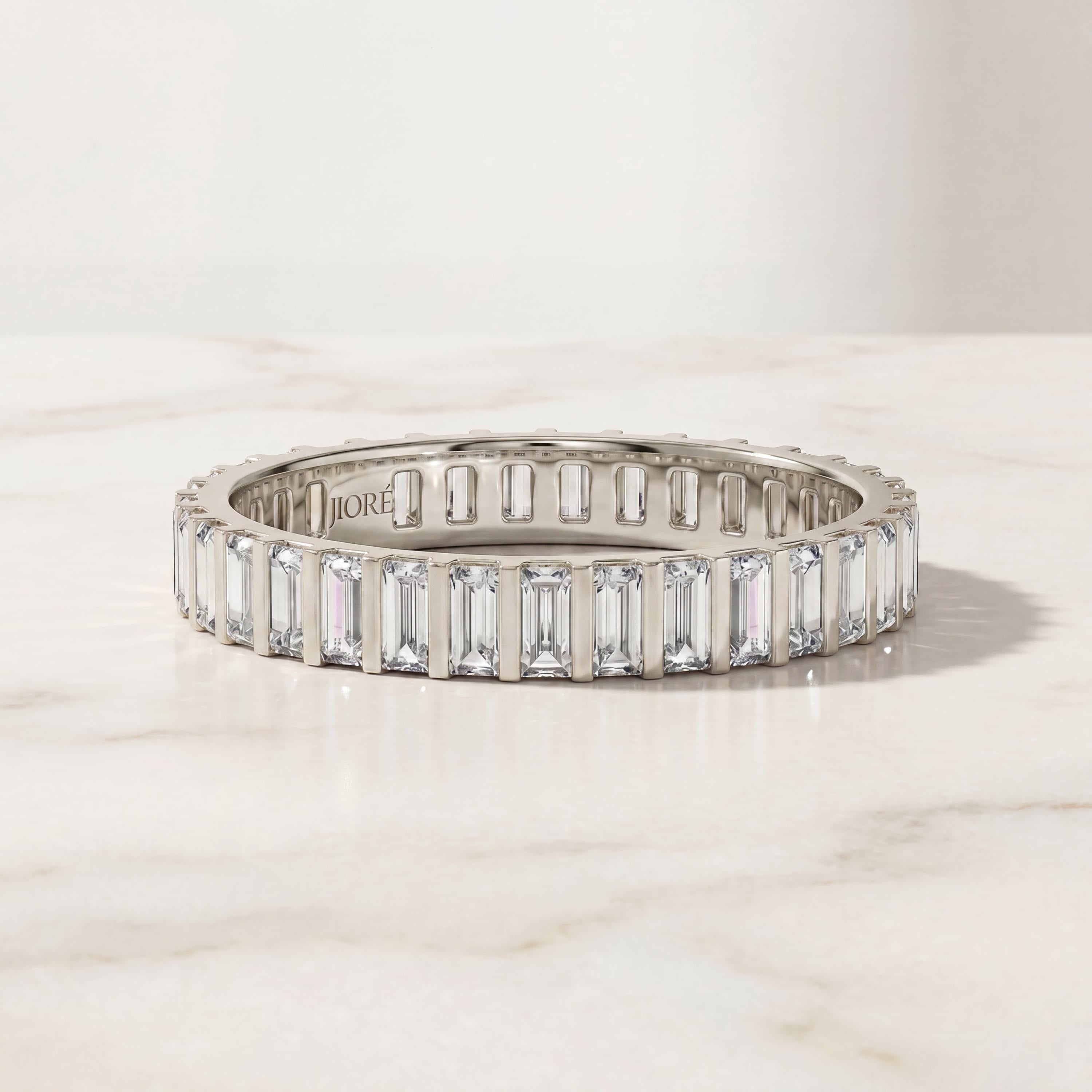 Baguette Cut Vertical Diamond Full Eternity Wedding Band Ring 14K Solid Gold Bar Set