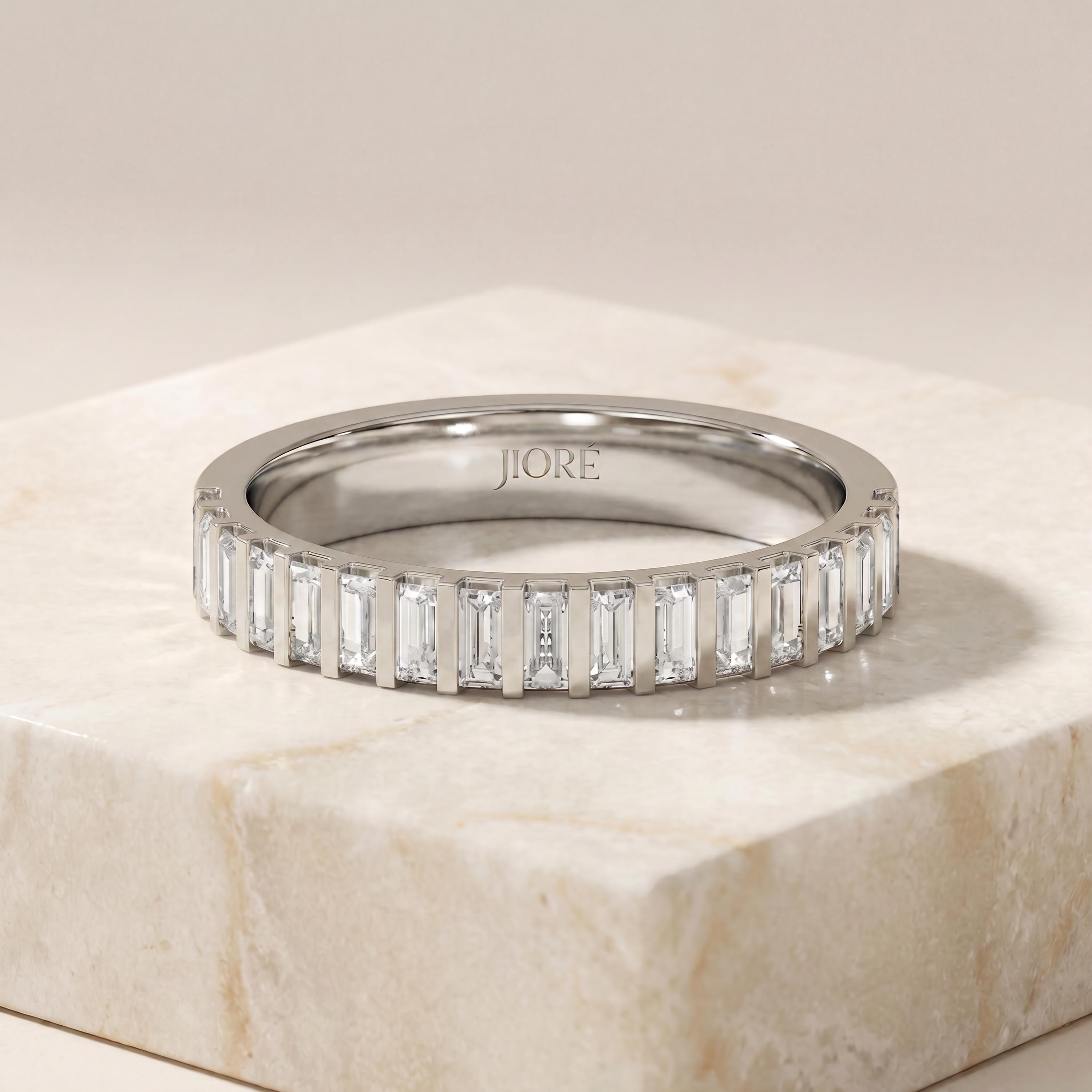 Baguette Cut Diamond Vertical Half Way Eternity Wedding Band Ring 14K Solid Gold Bar Set