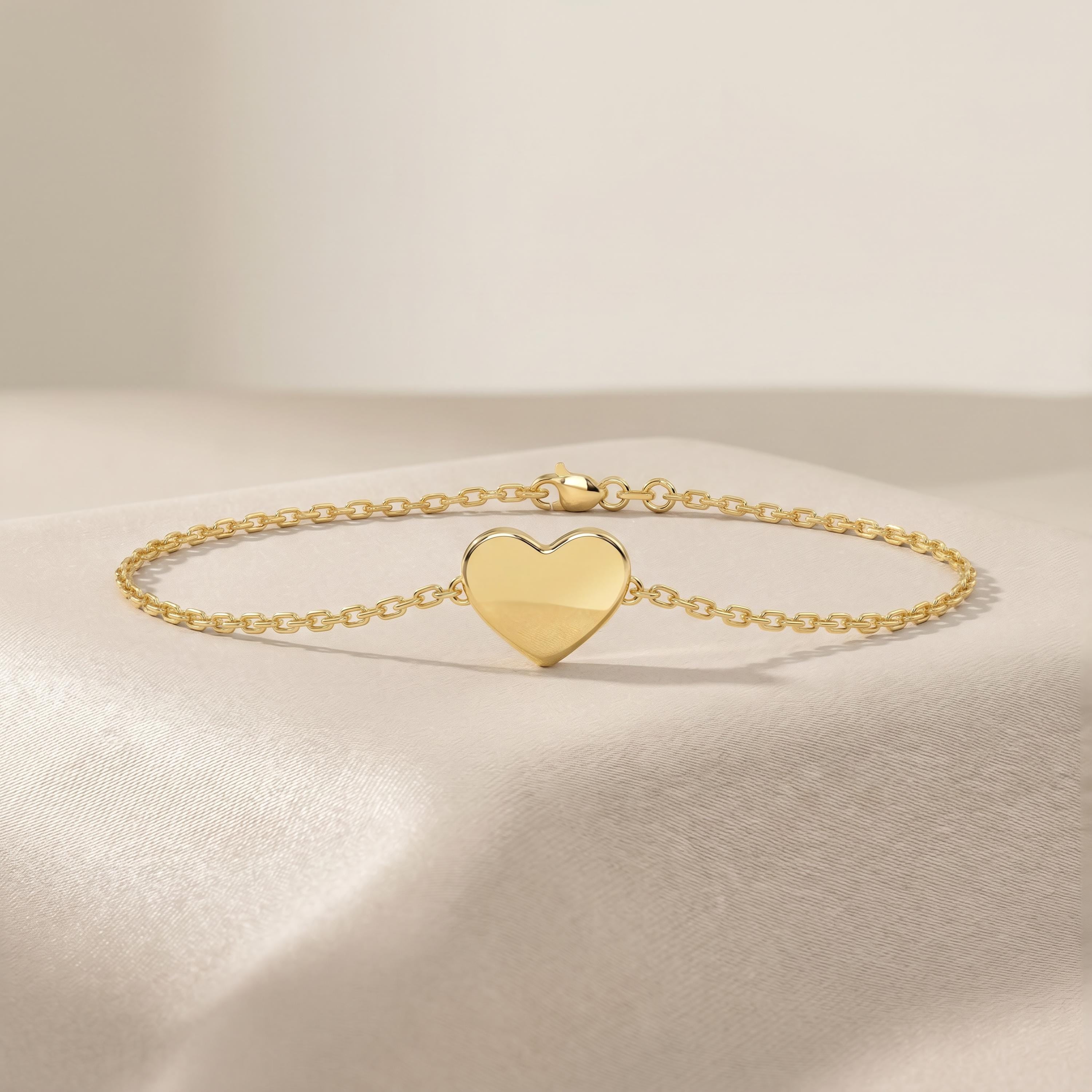 Dainty Heart Chain Link Bracelet 14K Solid Gold