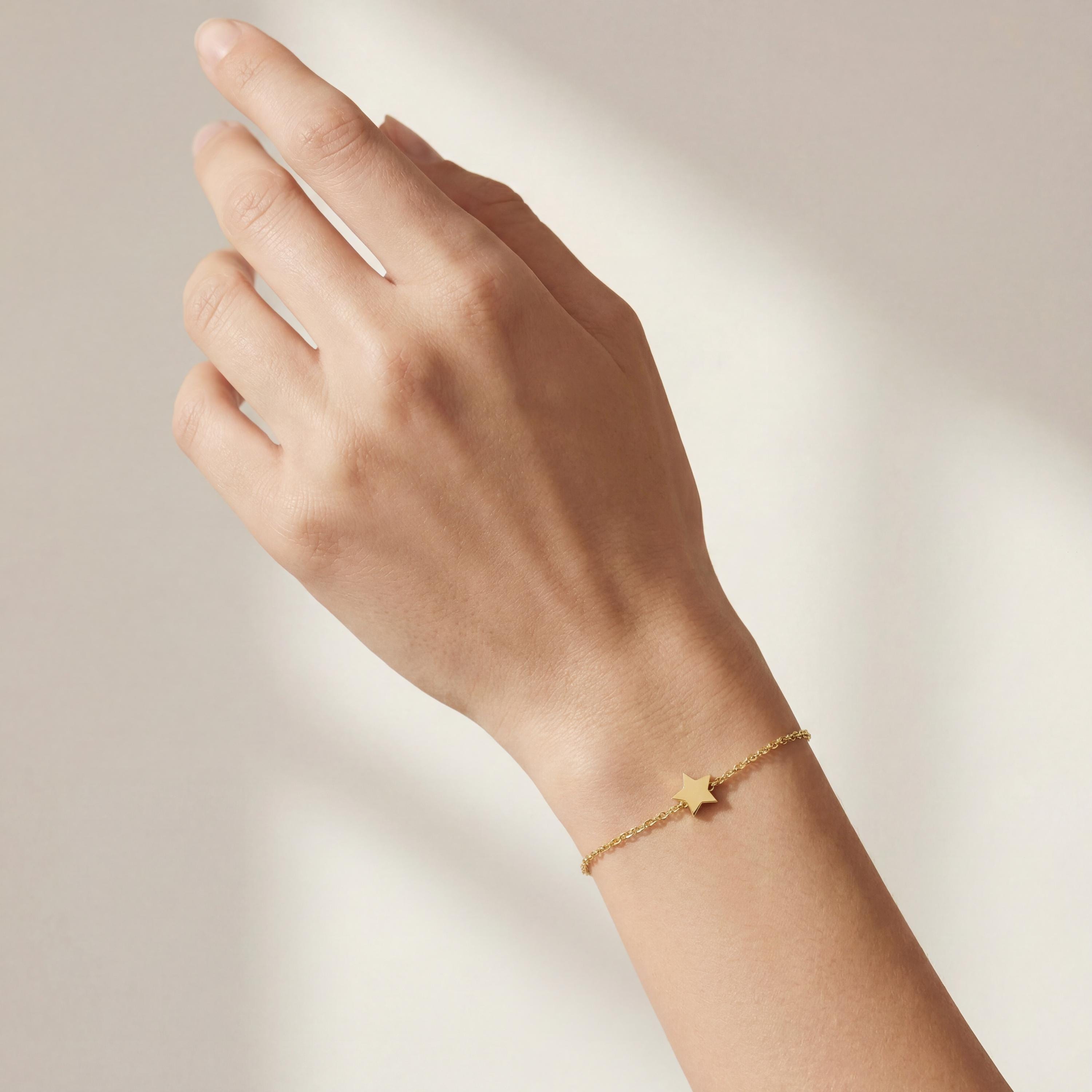 Solid Gold 14K Dainty Star Chain Link Bracelet