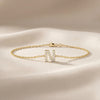 Round Diamond Pave 14K Dainty Solid Gold Initial Chain Link Bracelet