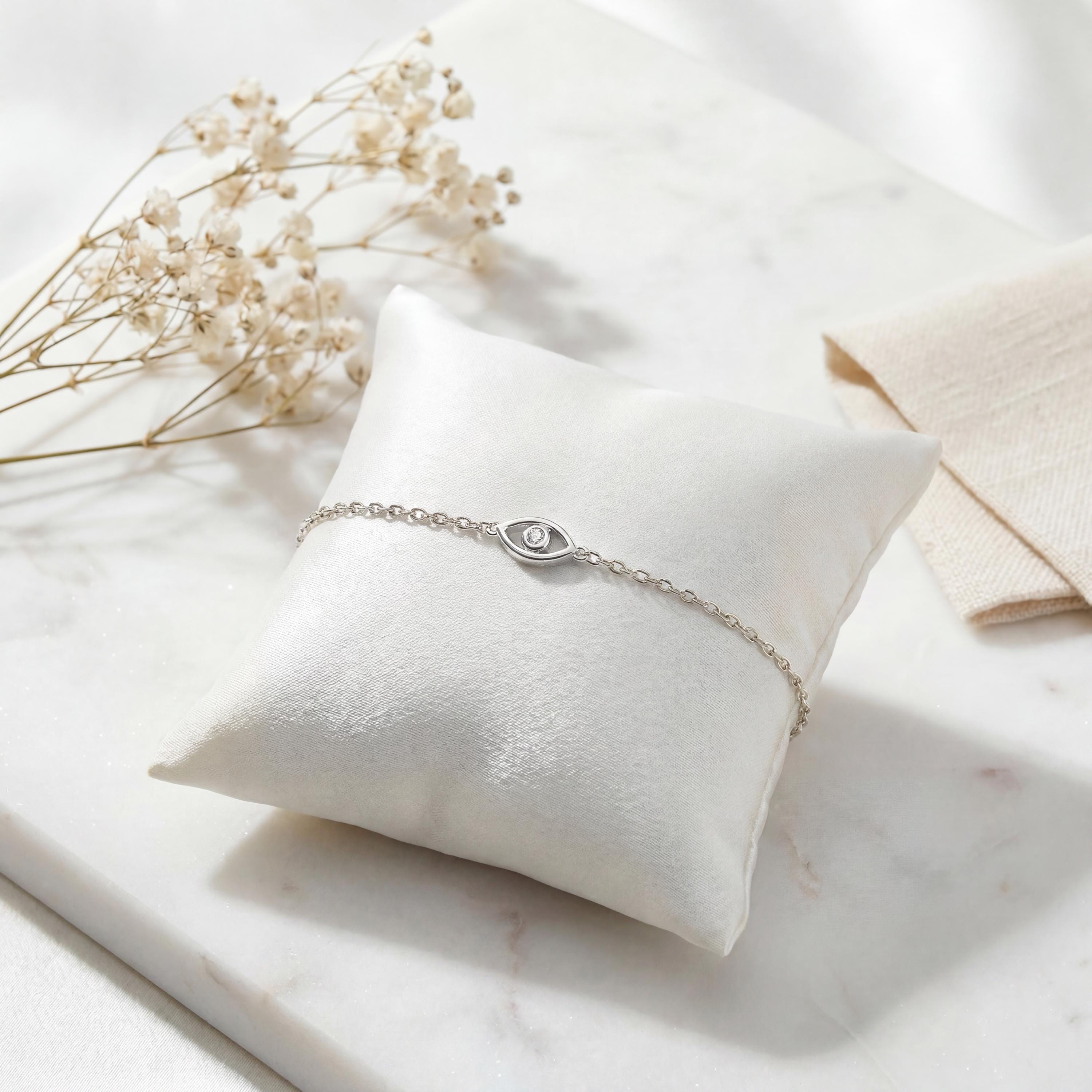 Diamond Eye Bezel Set 14K Solid Gold Chain Link Bracelet