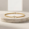 Round Brilliant Cut Bezel Set Diamond Solitaire 14K Solid Gold Cuban Curb Link Bracelet
