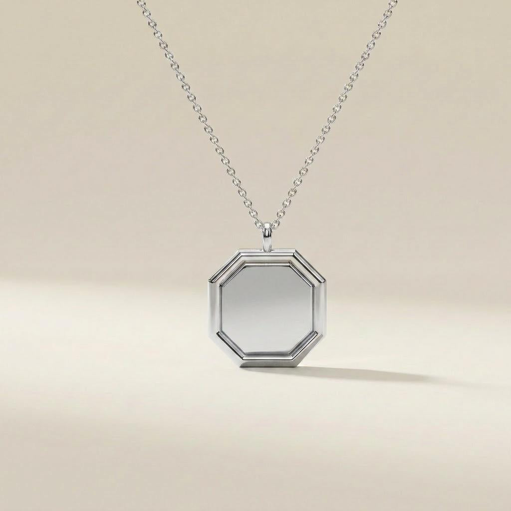 Octagon Geometric Plain 14K Solid Gold Pendant Necklace